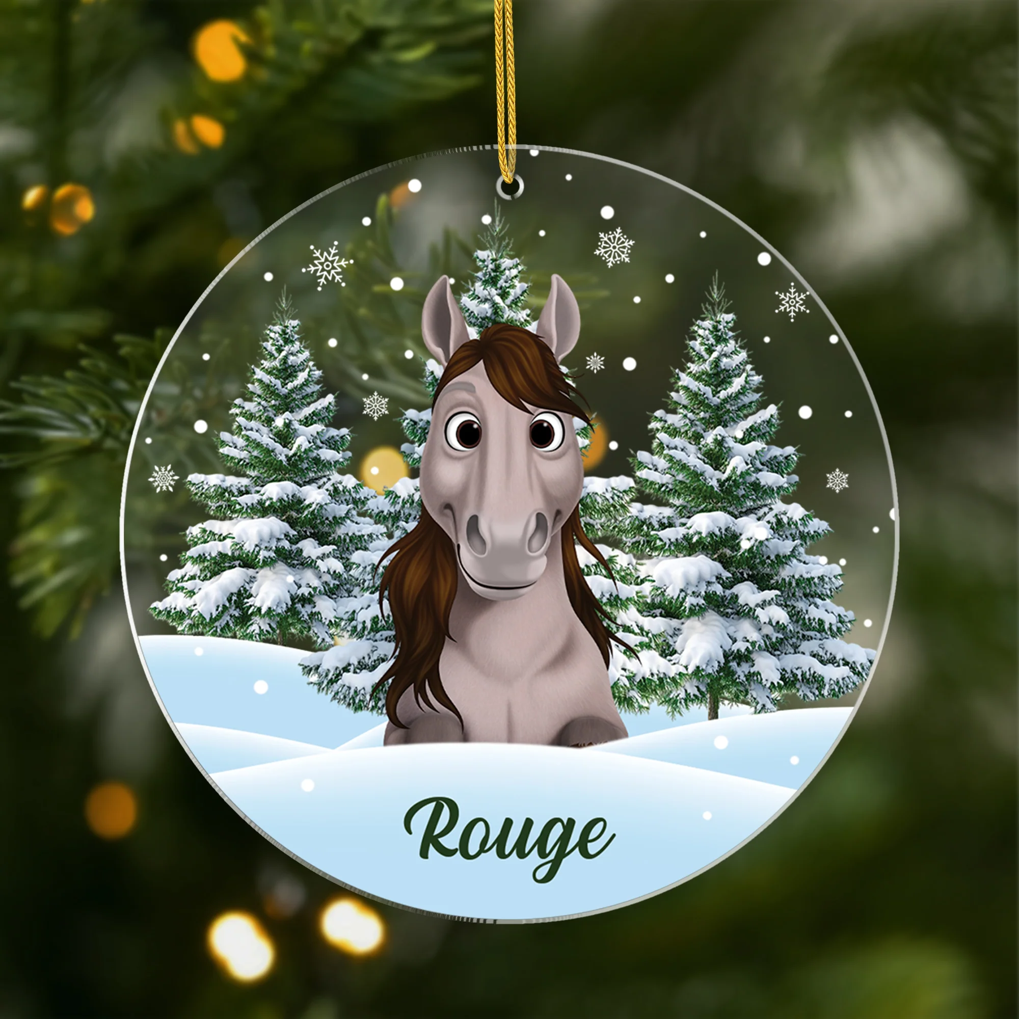 Ornement Acrylique Personnalisé Avec Photo - Mon Cheval Avec Sapin De Noël