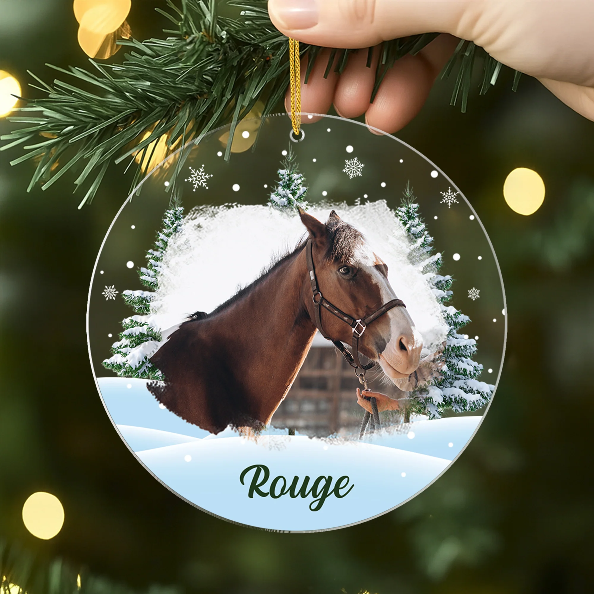 Ornement Acrylique Personnalisé Avec Photo - Mon Cheval Avec Sapin De Noël - Image 2