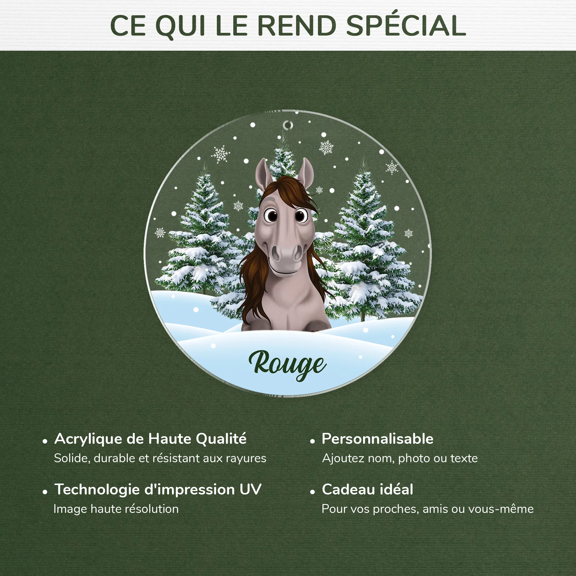 Ornement Acrylique Personnalisé Avec Photo - Mon Cheval Avec Sapin De Noël - Image 4