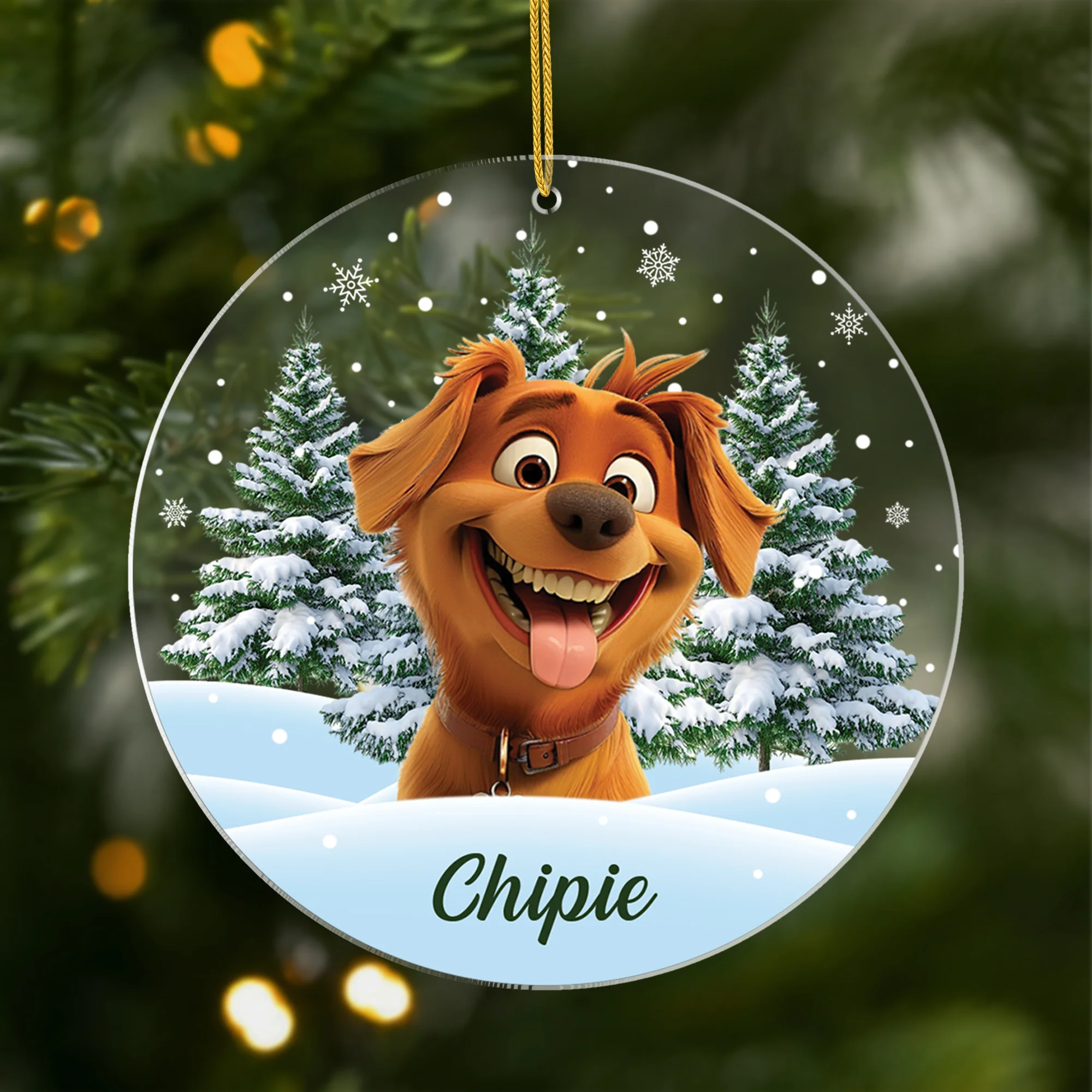 Ornement Acrylique Personnalisé Avec Photo - Mon Chien Avec Sapin De Noël