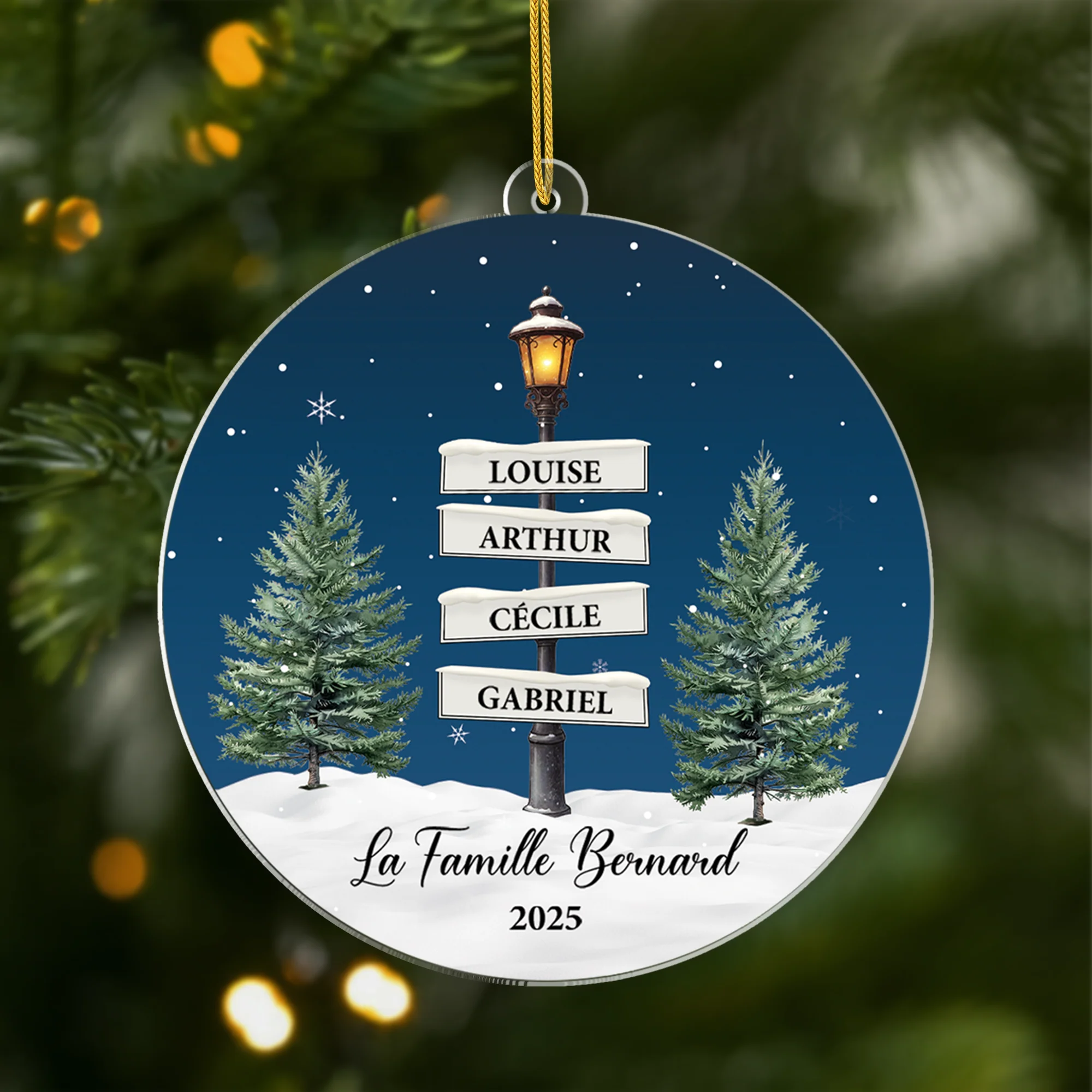 Ornement Acrylique Personnalisé - Lampadaire Noël De Famille