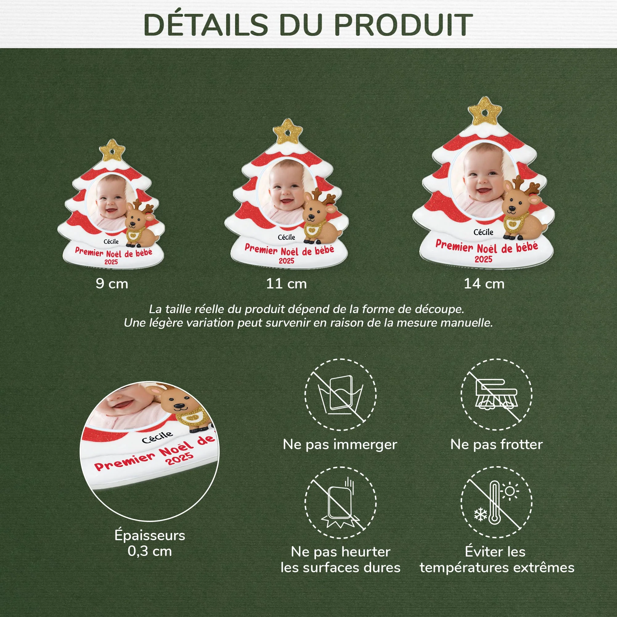 Ornement Personnalisé Acrylique avec Photo - Bébé Mon Premier Noël - Image 3