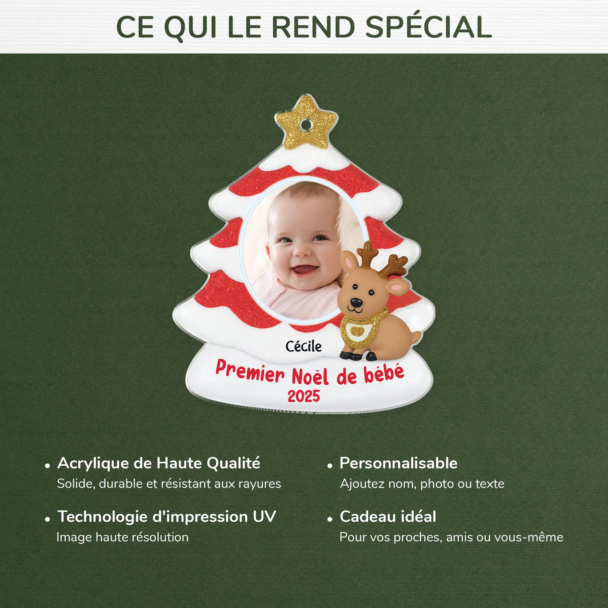Ornement Personnalisé Acrylique avec Photo - Bébé Mon Premier Noël - Image 4
