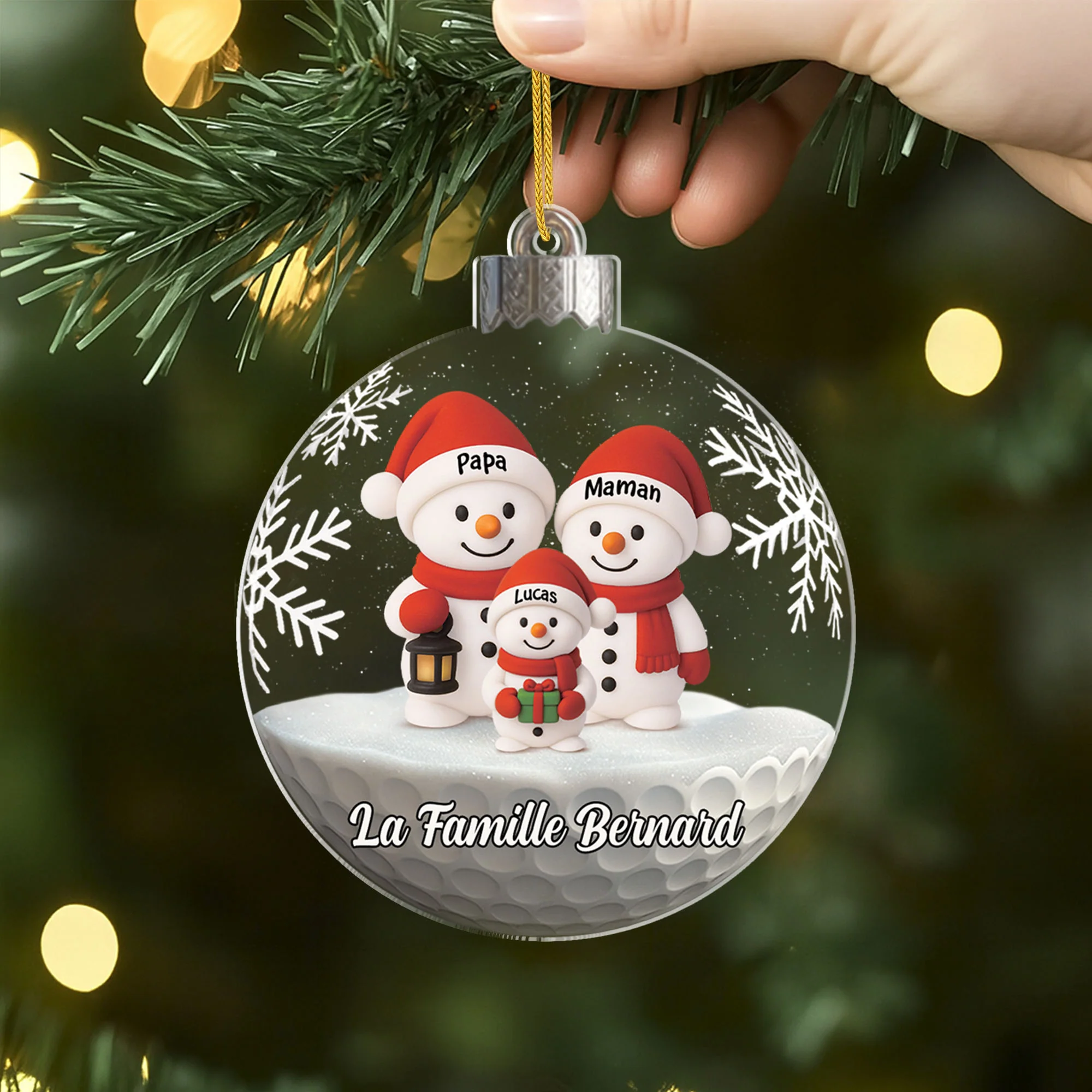 Ornement Acrylique Personnalisé - Boule De Noël Avec Famille Bonhomme De Neige - Image 2