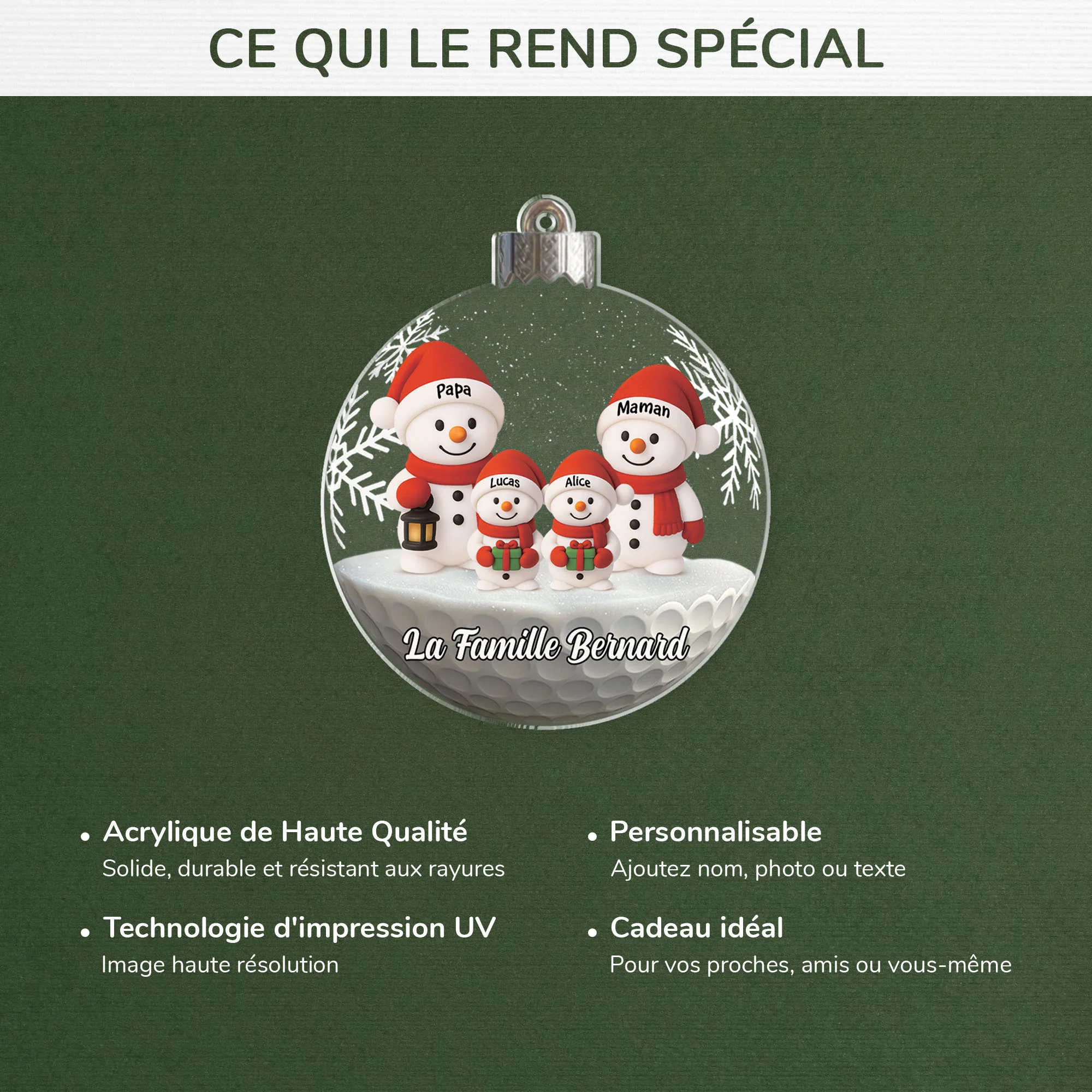 Ornement Acrylique Personnalisé - Boule De Noël Avec Famille Bonhomme De Neige - Image 4