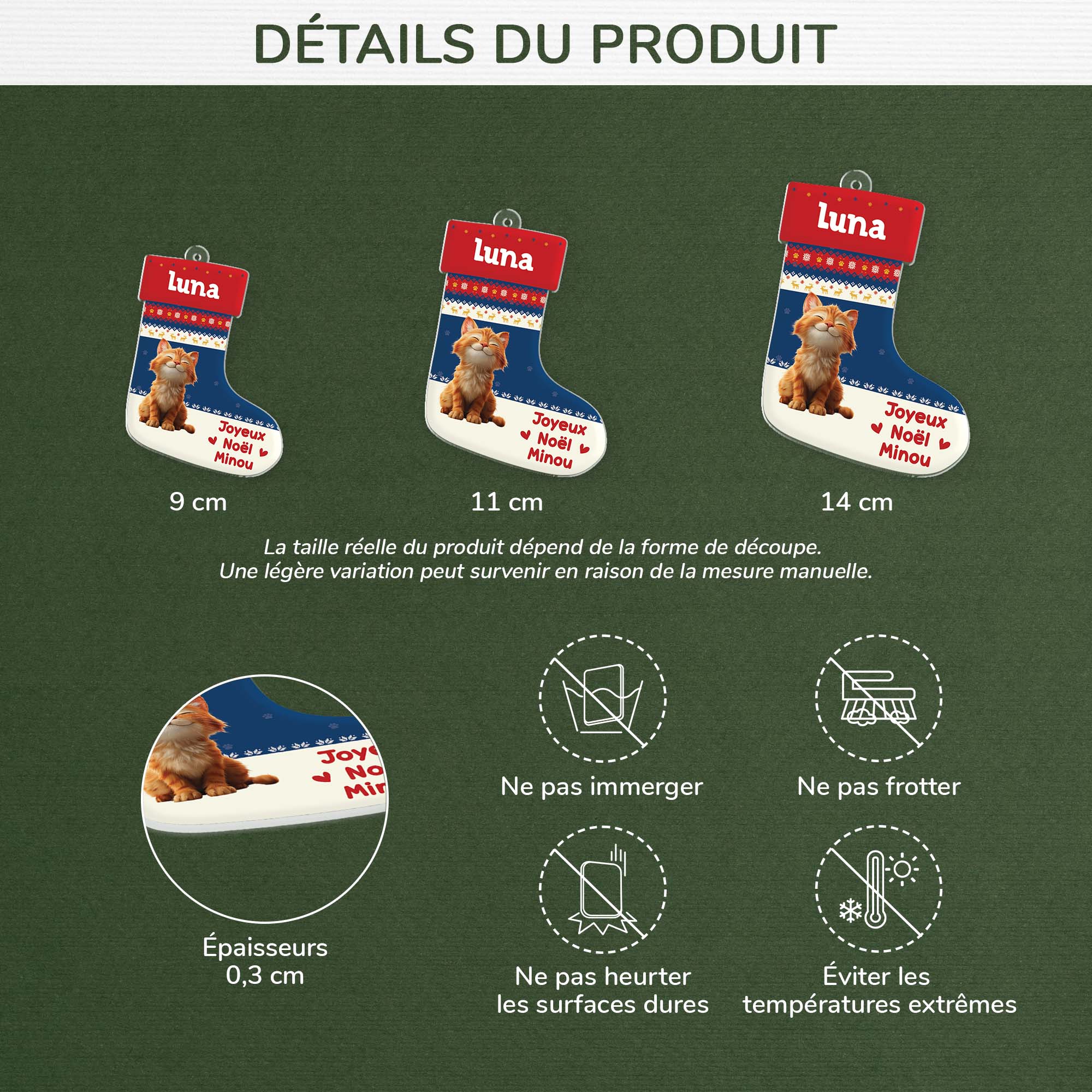 Ornement Acrylique Personnalisé Chaussette De Noël Chat - Joyeux Miaouël - Image 3