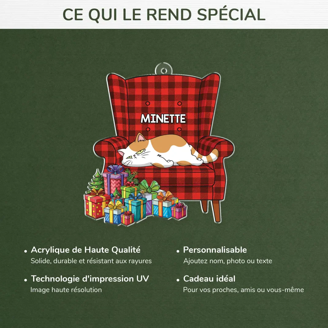 Ornement Acrylique Personnalisé De Noël - Chat Qui Dort Sur Le Canapé - Image 4
