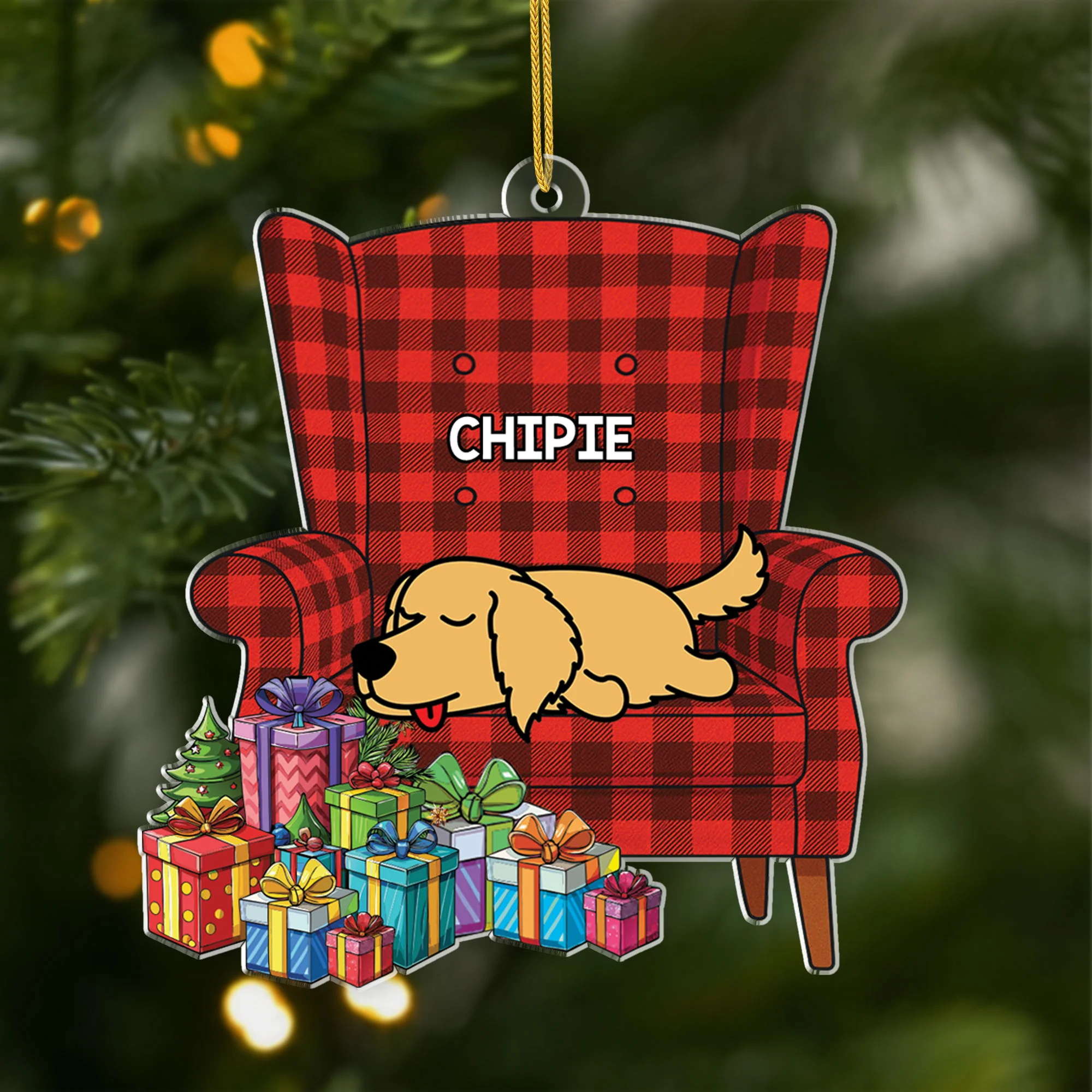 Ornement Acrylique Personnalisé De Noël - Chien Qui Dort Sur Le Canapé