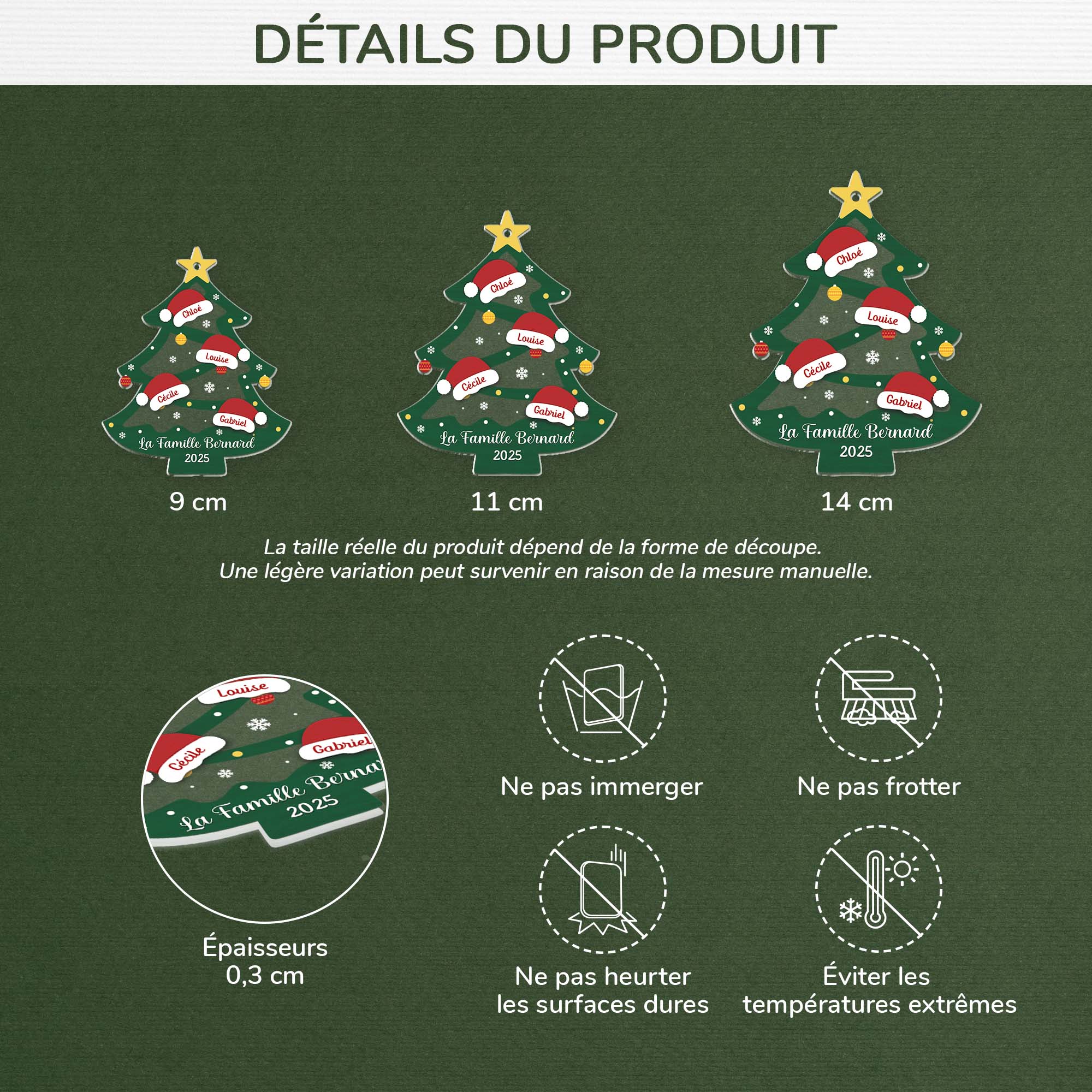 Ornement Acrylique Personnalisé Famille - Sapin Avec Bonnet Noël - Image 3