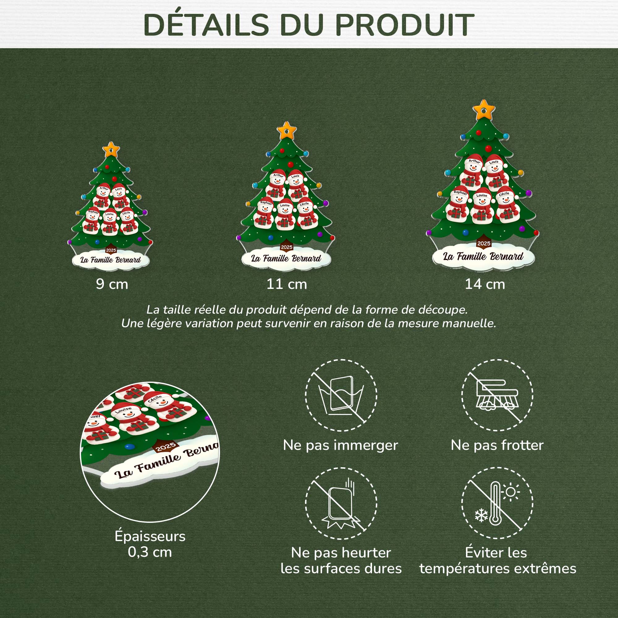 Ornement Acrylique Personnalisé Famille - Sapin De Noël Avec Bonhomme De Neige - Image 4