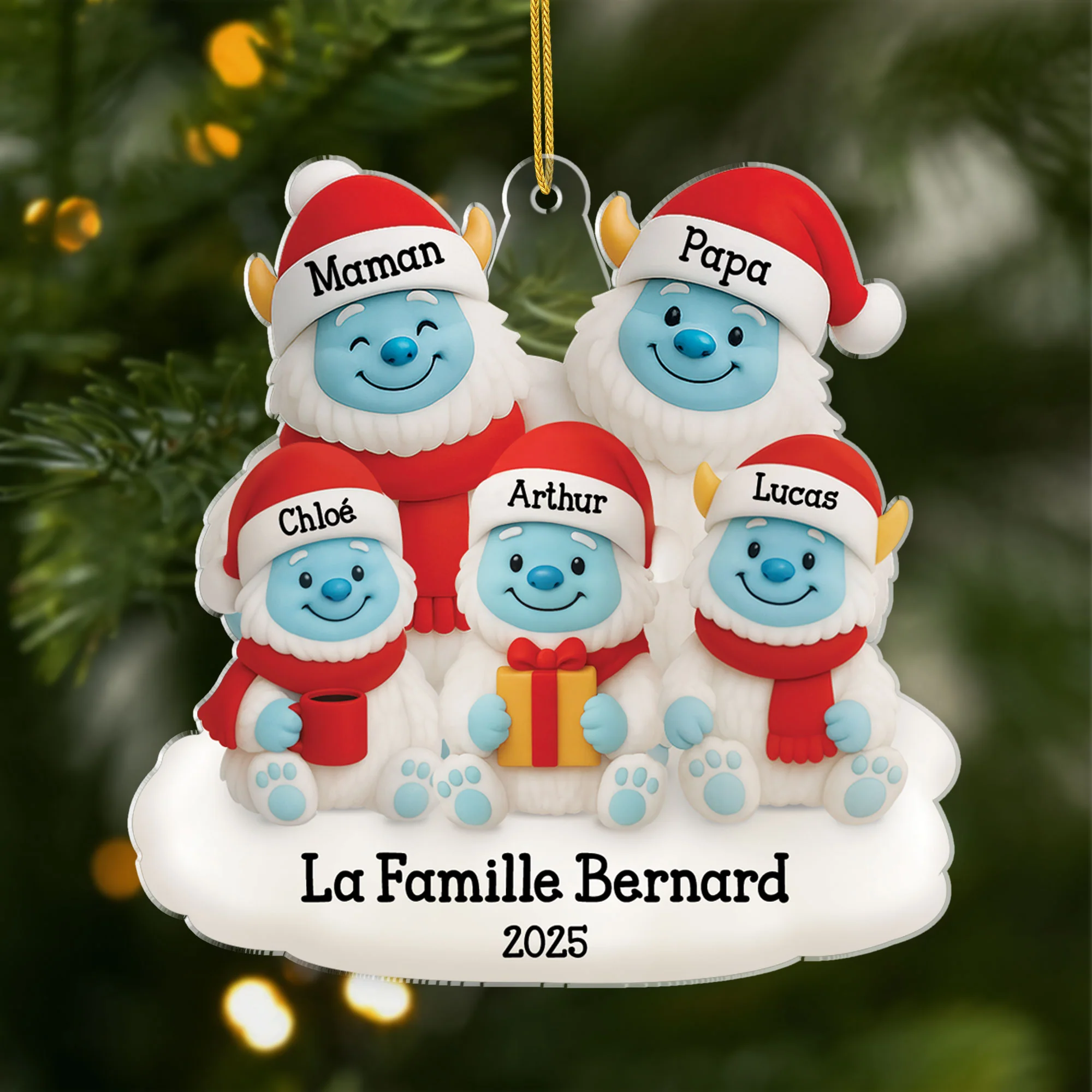 Ornement Acrylique Personnalisé - La Famille Noël Yéti