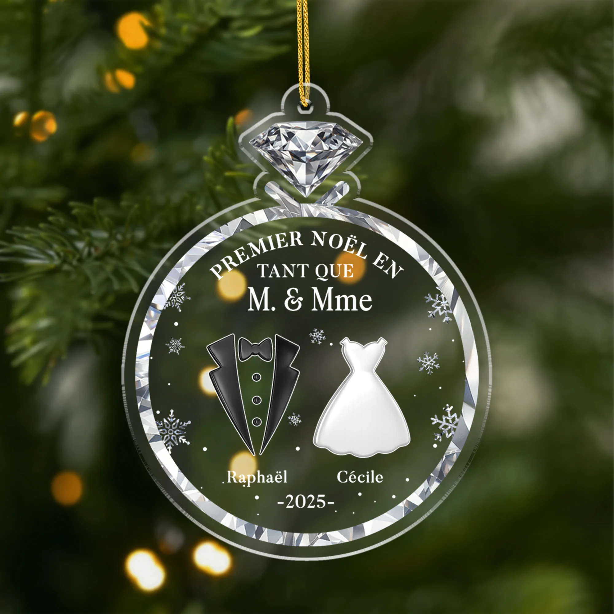 Ornement Acrylique Personnalisé Mariage - Une Bague Pour Premier Noël