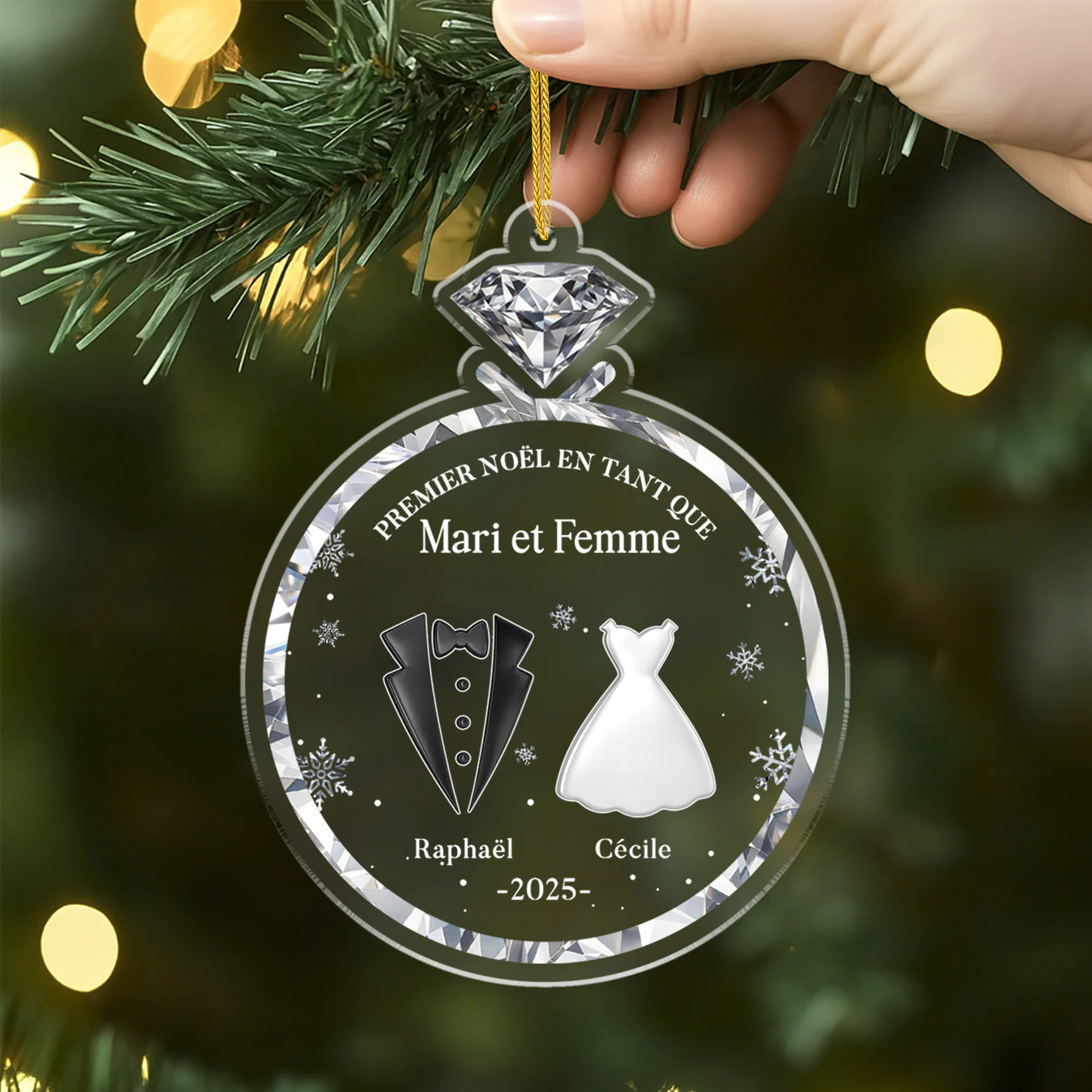 Ornement Acrylique Personnalisé Mariage - Une Bague Pour Premier Noël - Image 2
