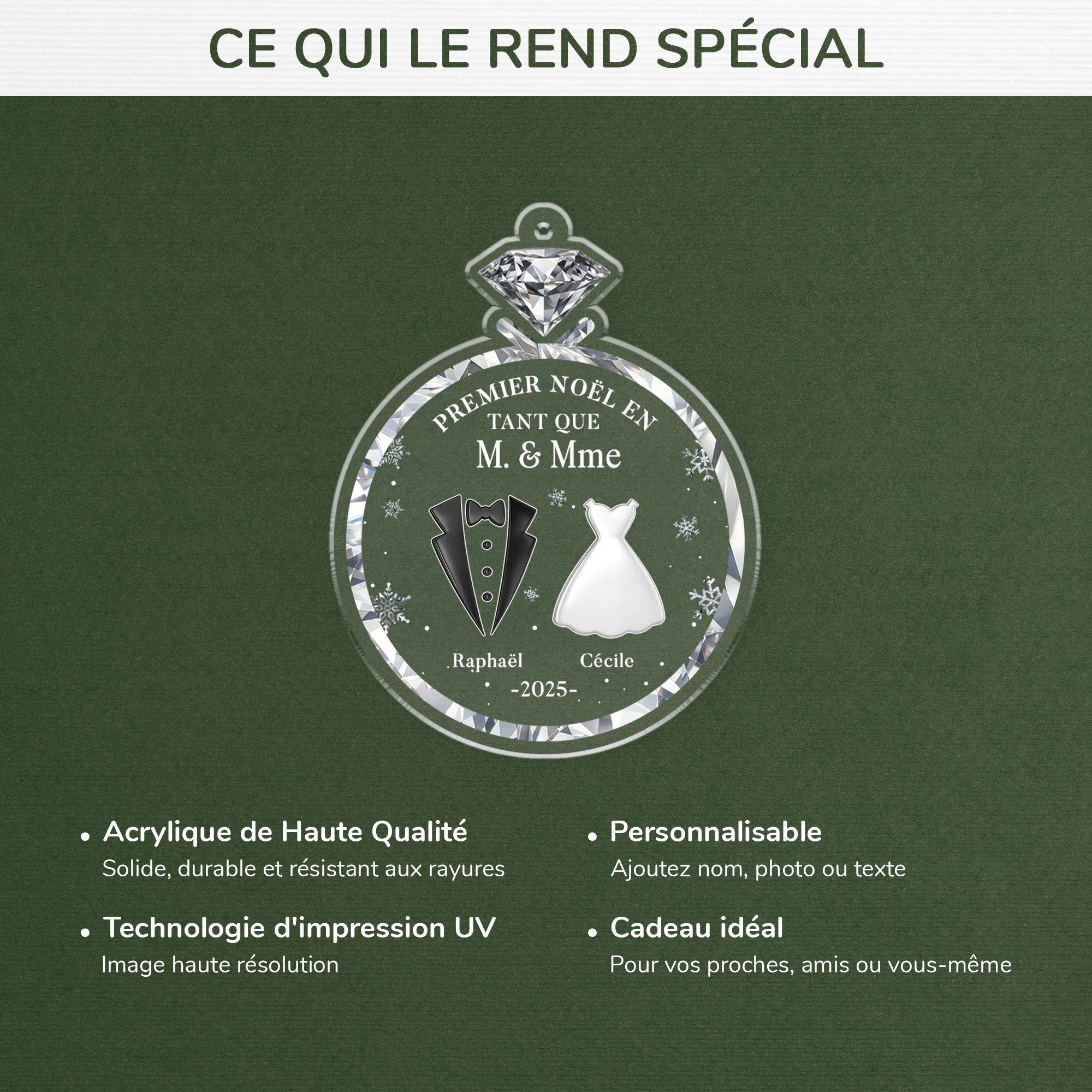 Ornement Acrylique Personnalisé Mariage - Une Bague Pour Premier Noël - Image 4