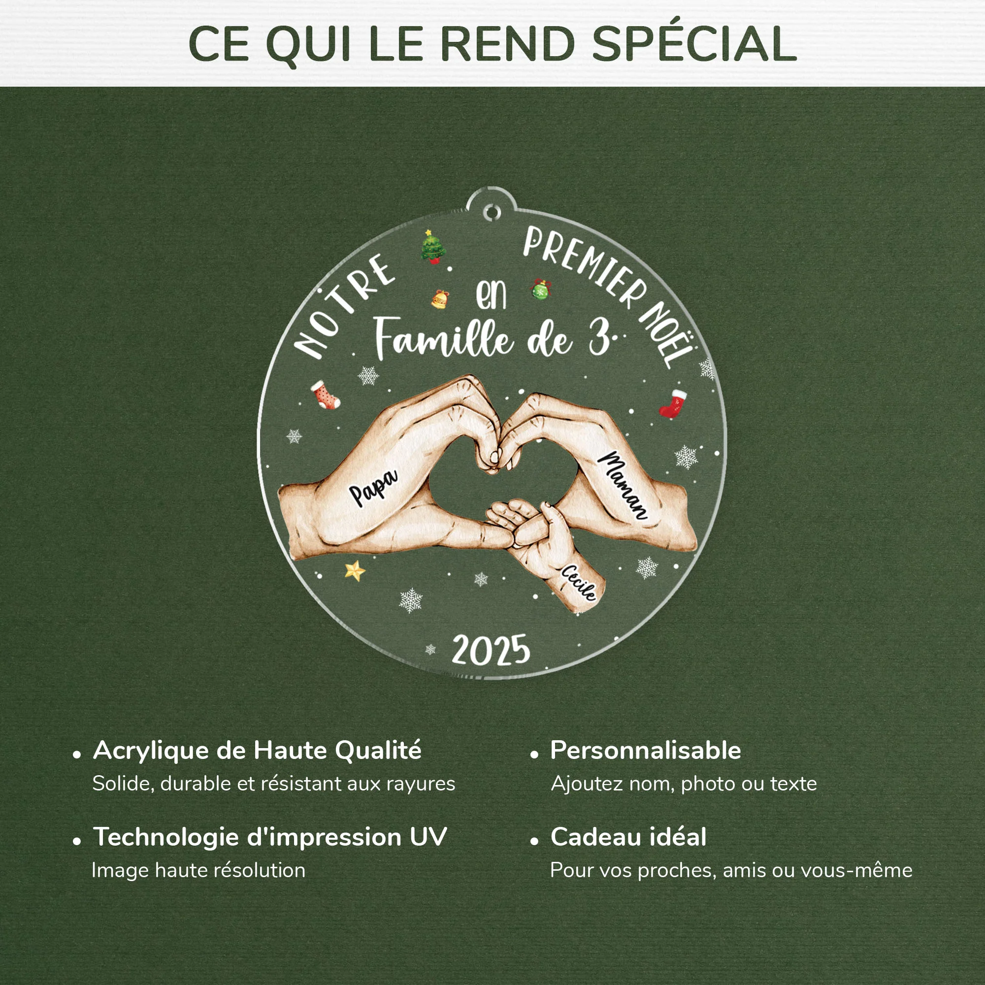 Ornement Acrylique Personnalisé - Notre Premier Noël En Famille Tenant Les Mains - Image 4
