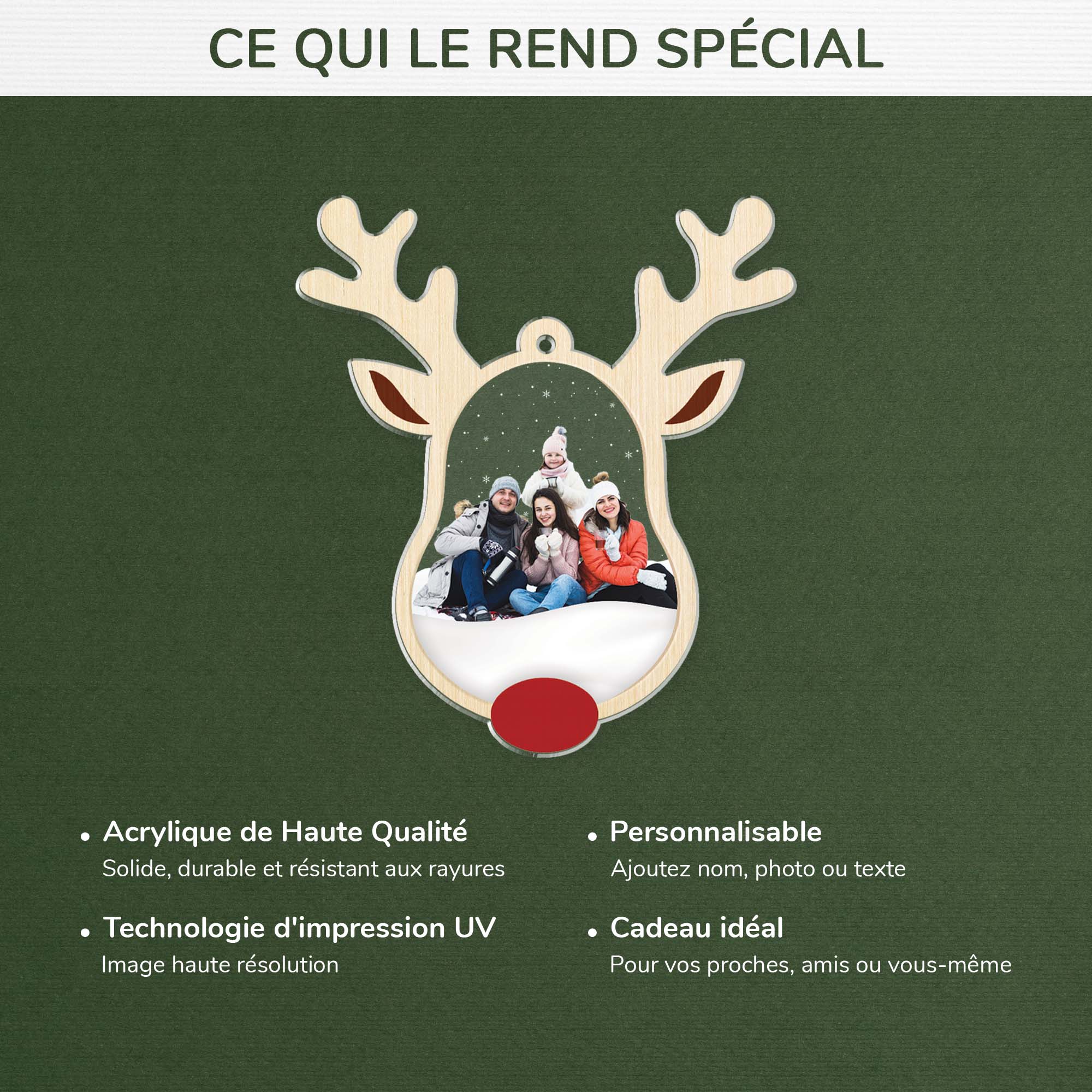 Ornement Acrylique Personnalisé - Renne Noël Avec Photo De Famille - Image 4