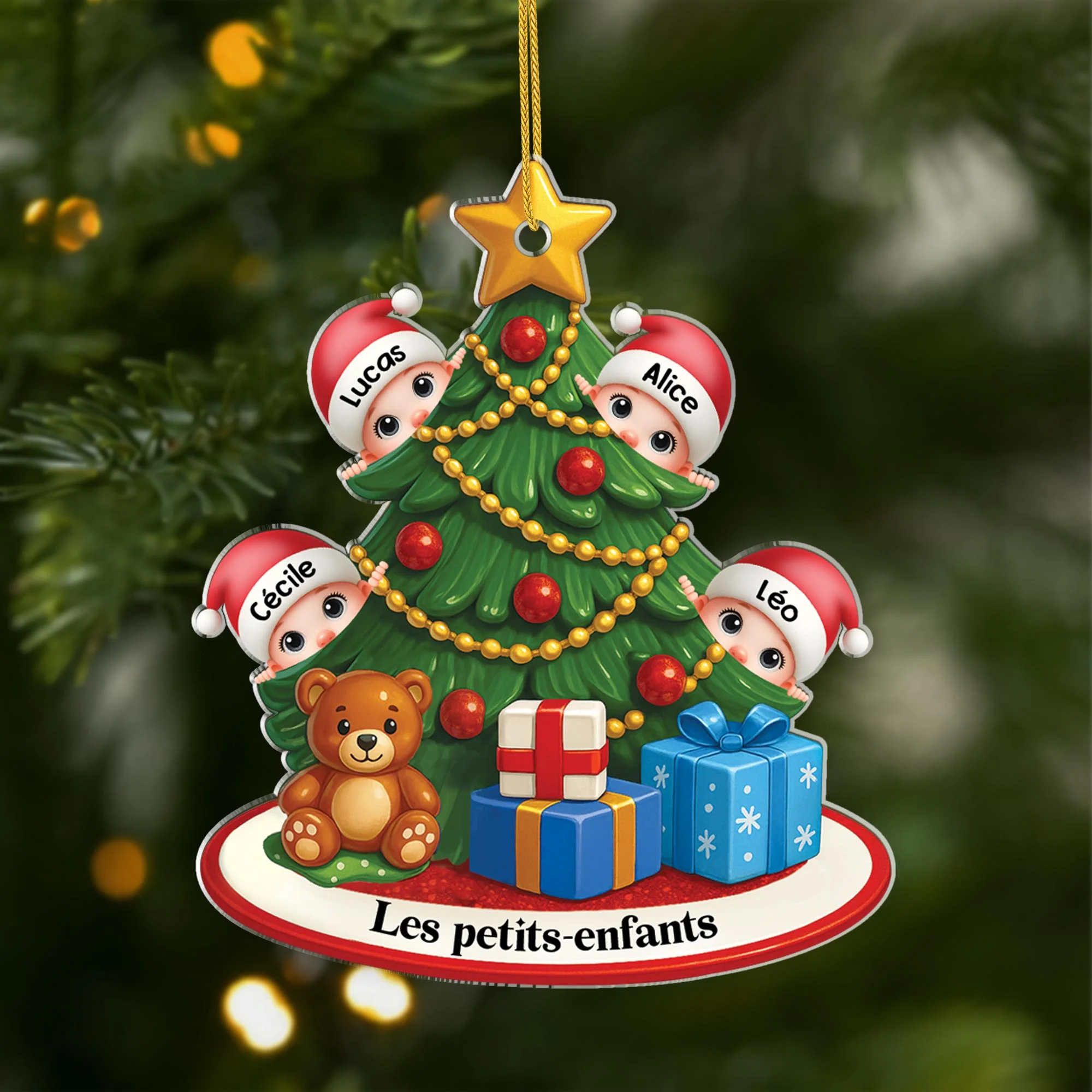 Ornement Acrylique Personnalisé - Sapin De Noël Avec Petits-enfants