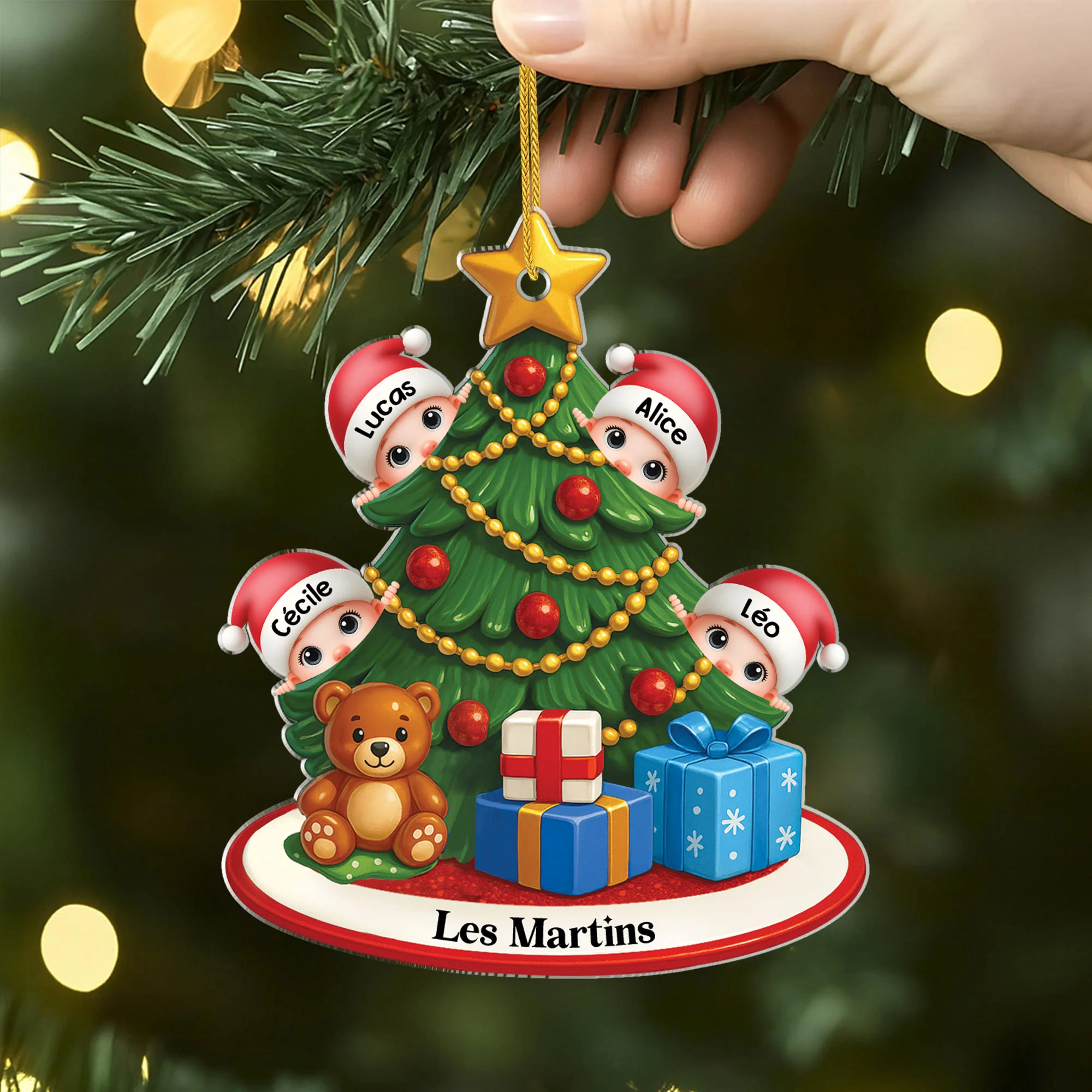 Ornement Acrylique Personnalisé - Sapin De Noël Avec Petits-enfants - Image 2