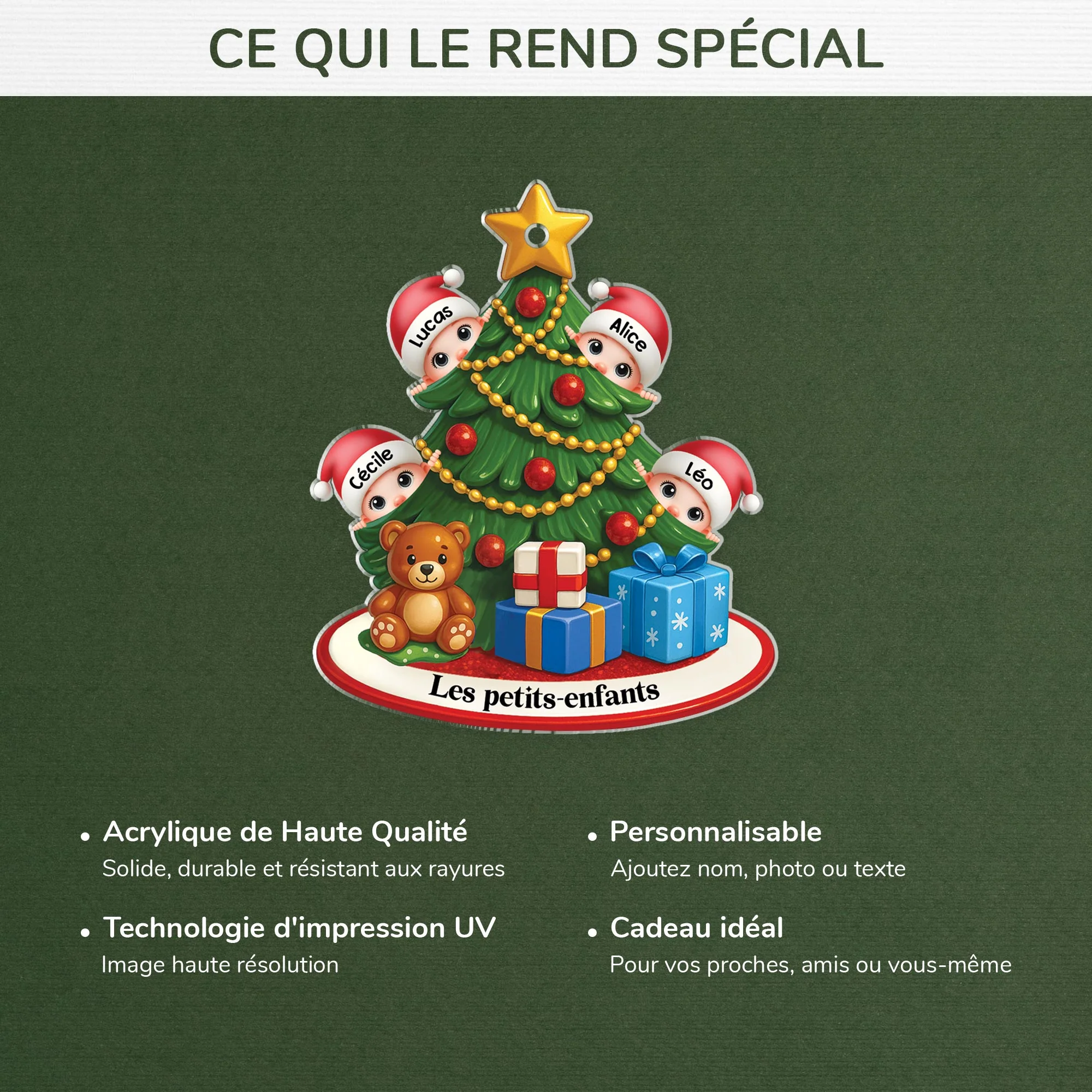 Ornement Acrylique Personnalisé - Sapin De Noël Avec Petits-enfants - Image 4