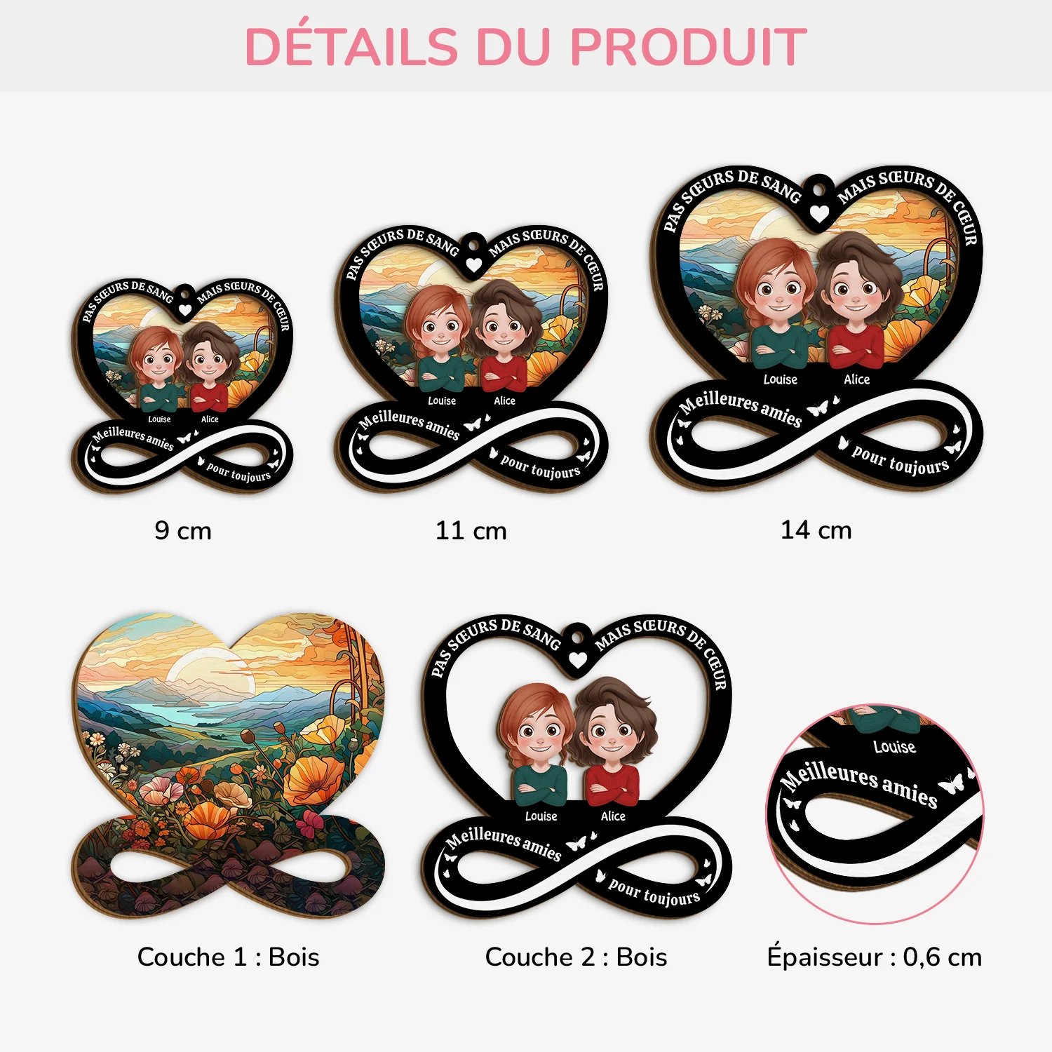 Ornement Ami En Bois À 2 Couches Personnalisé Pour Femme - Pas Sœurs De Sang Mais Sœurs De Cœur - Image 3