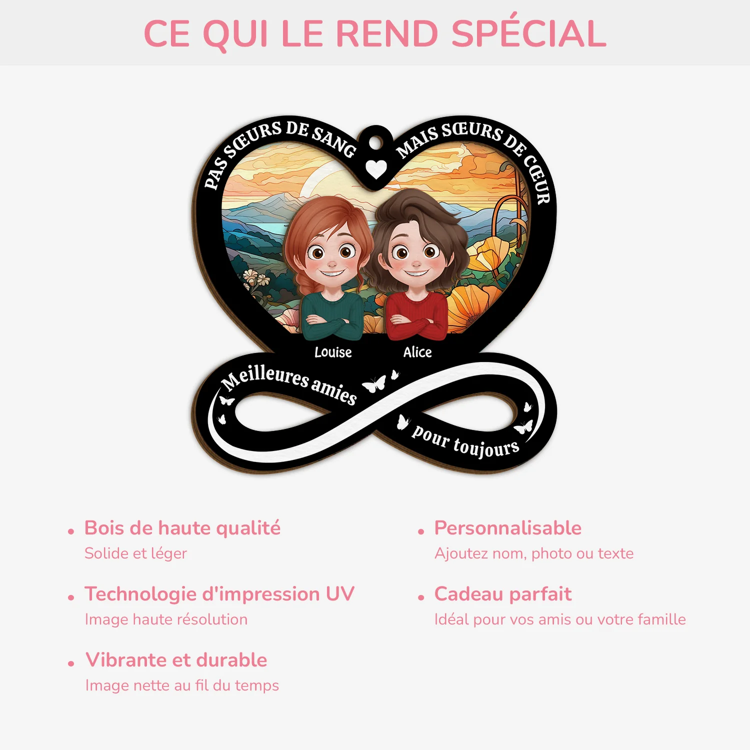 Ornement Ami En Bois À 2 Couches Personnalisé Pour Femme - Pas Sœurs De Sang Mais Sœurs De Cœur - Image 4