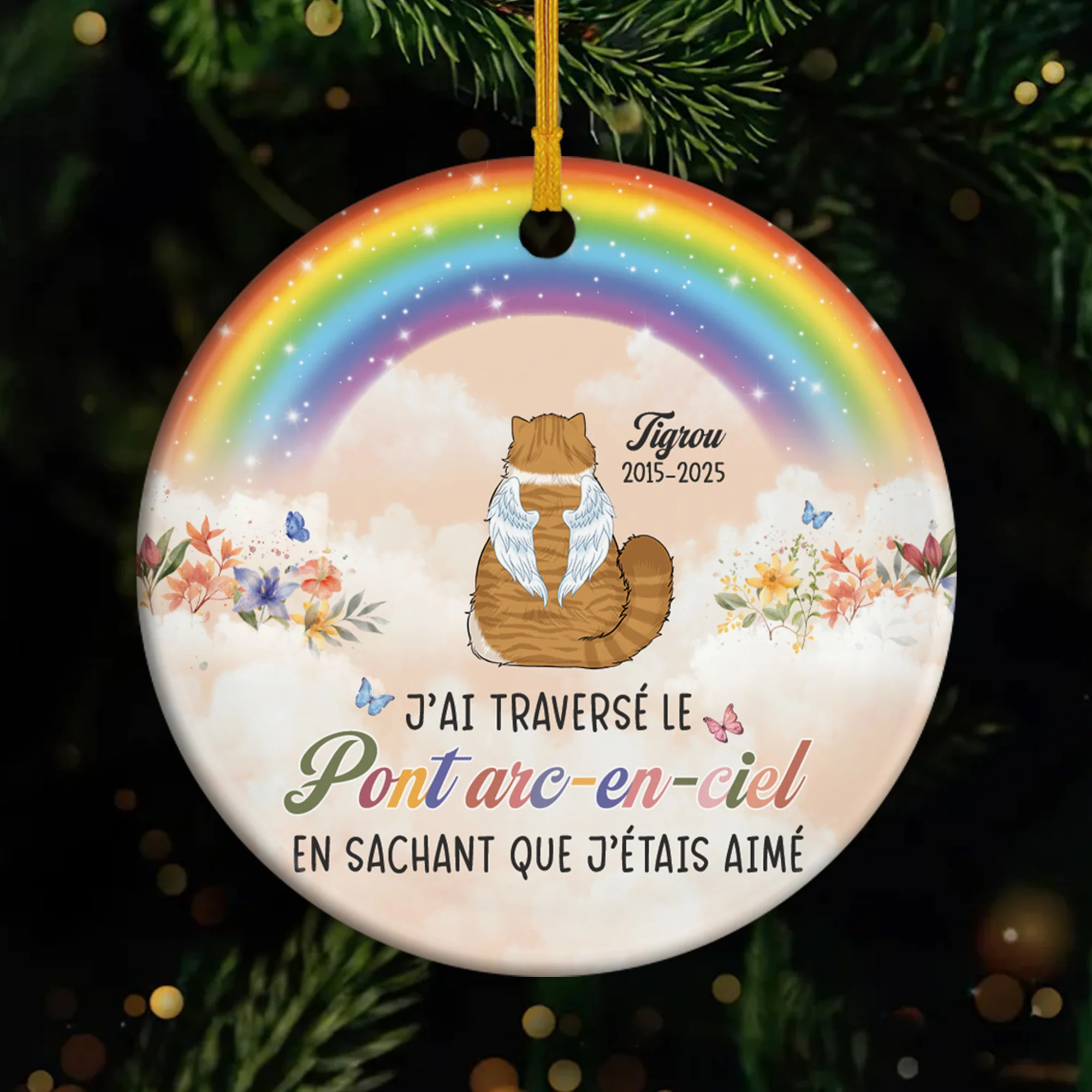 Ornement Céramique Personnalisé Chat Commémoratif - Traverser Le Pont Arc-en-ciel
