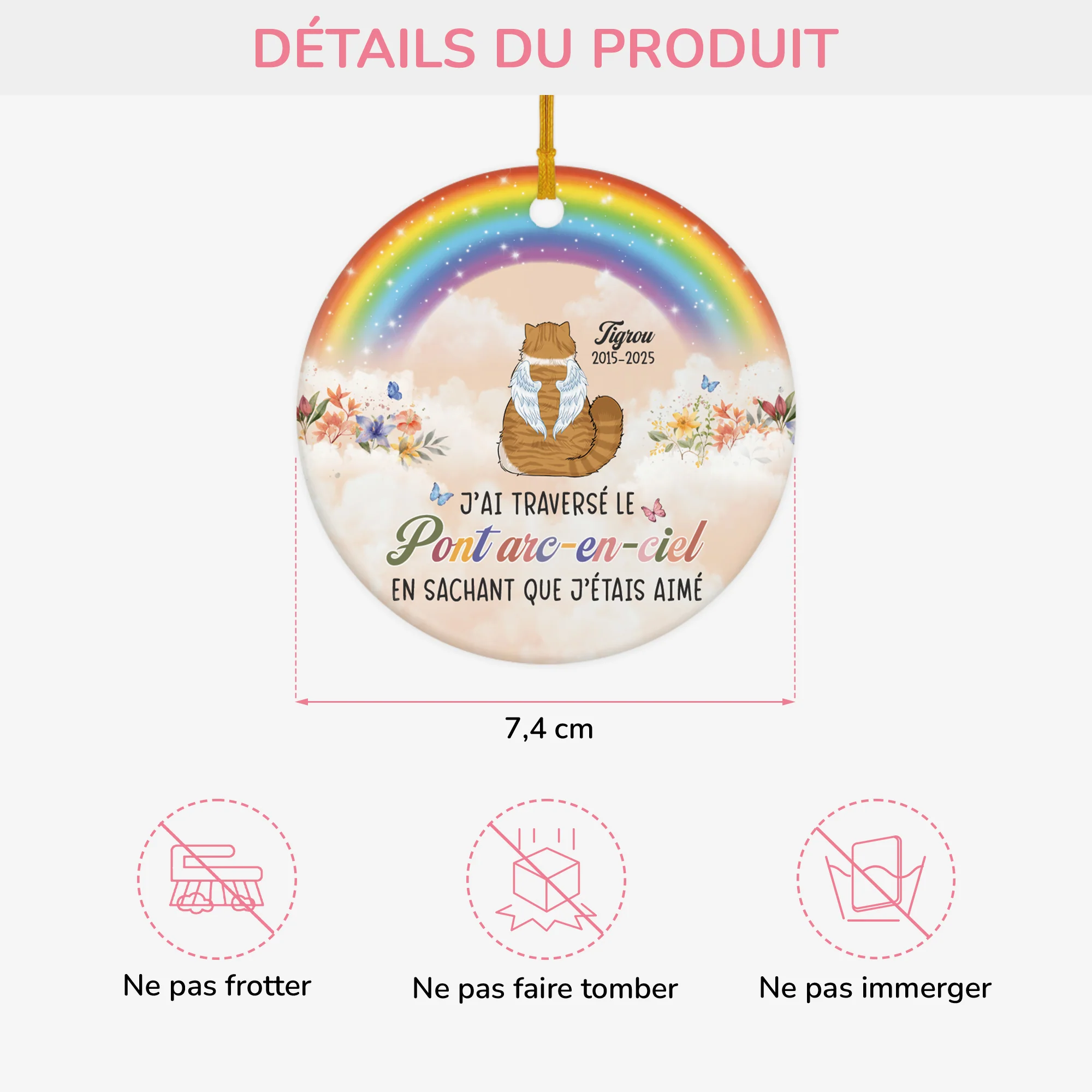 Ornement Céramique Personnalisé Chat Commémoratif - Traverser Le Pont Arc-en-ciel - Image 3