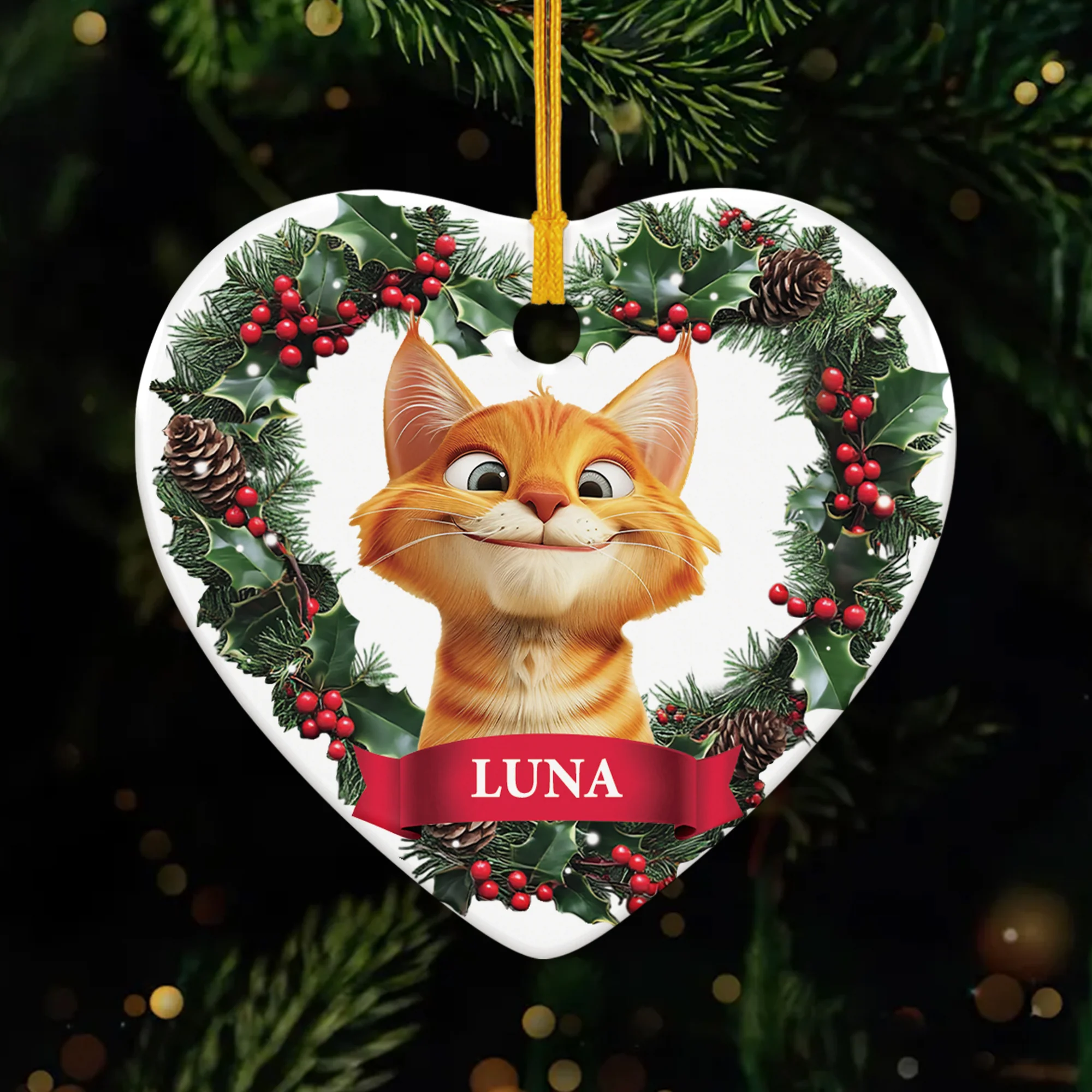 Ornement Céramique Noël Mon Petit Cœur Personnalisé Chat