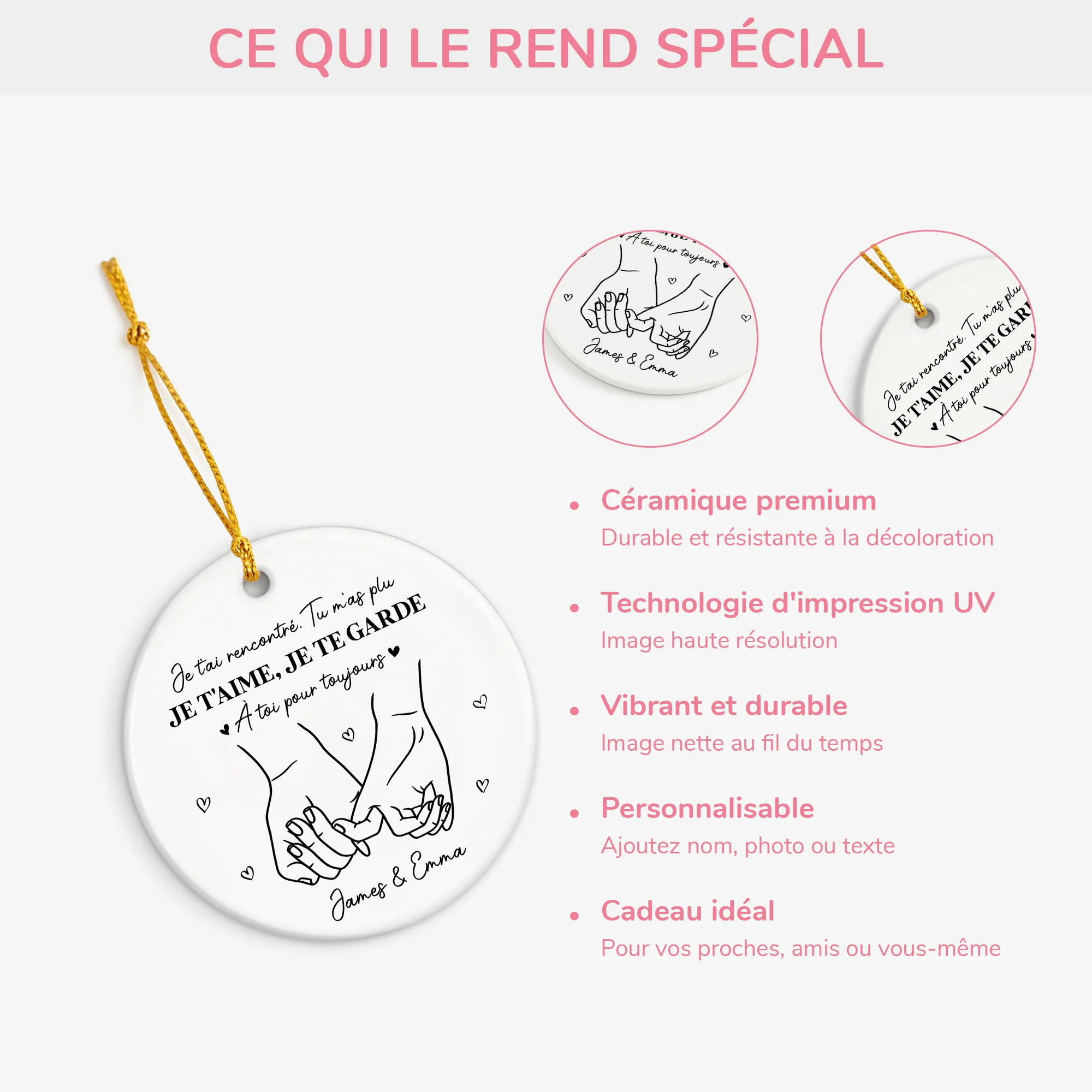 Ornement Céramique Personnalisable Pour Couple - À Toi Pour Toujours - Image 3