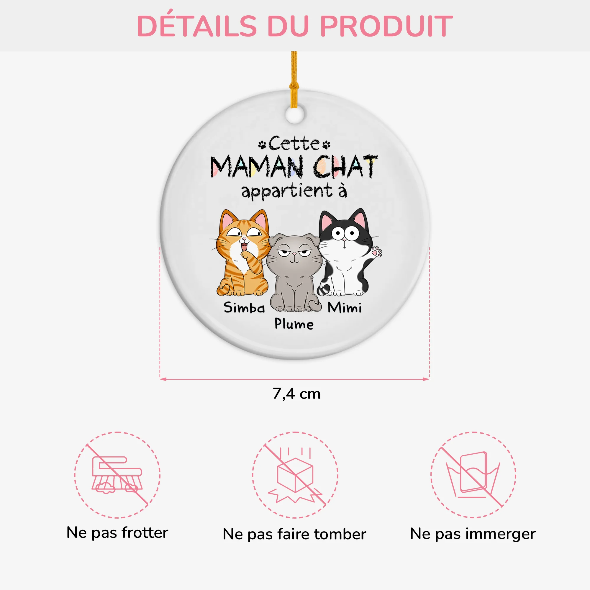 Ornement Céramique Personnalisé Avec Chat Mignon - Cette Maman Appartient À - Image 3