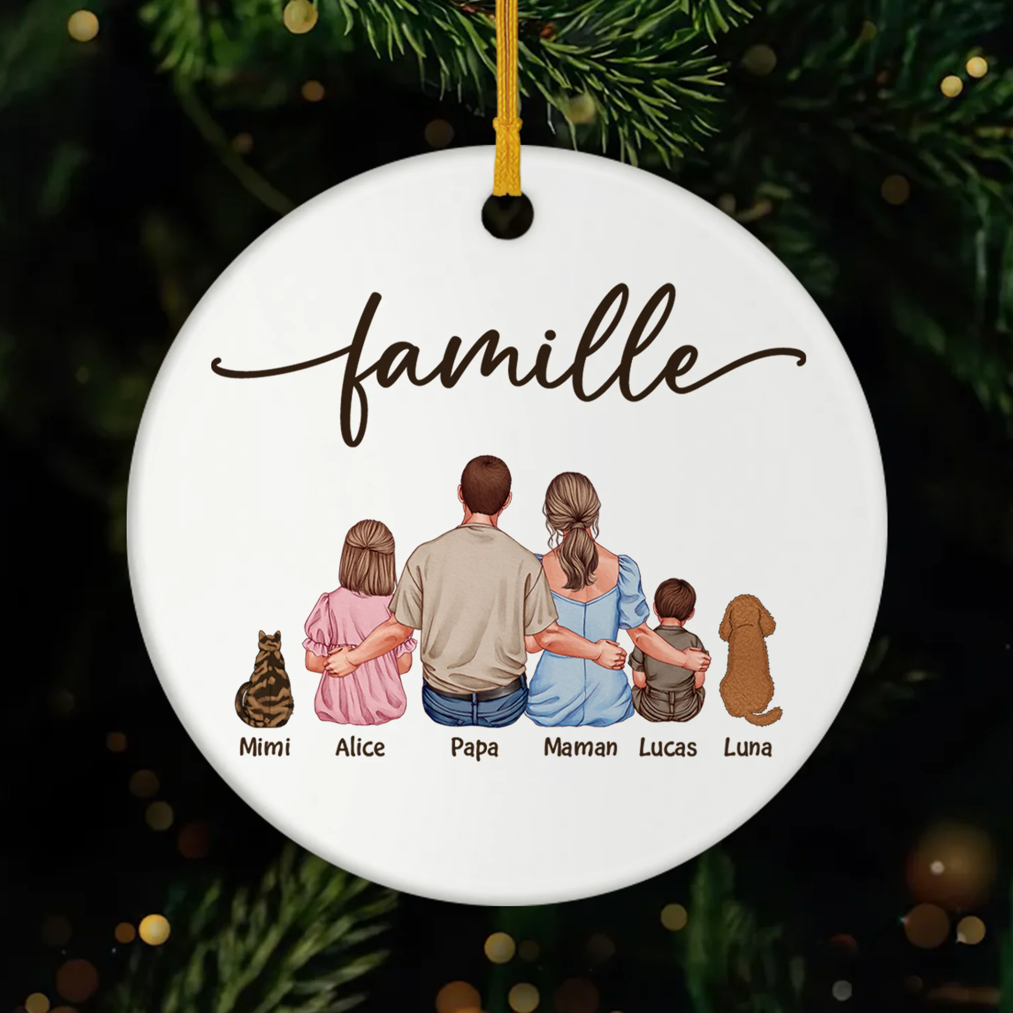 Ornement Céramique Personnalisé Avec Parents - La Famille Vue De Dos
