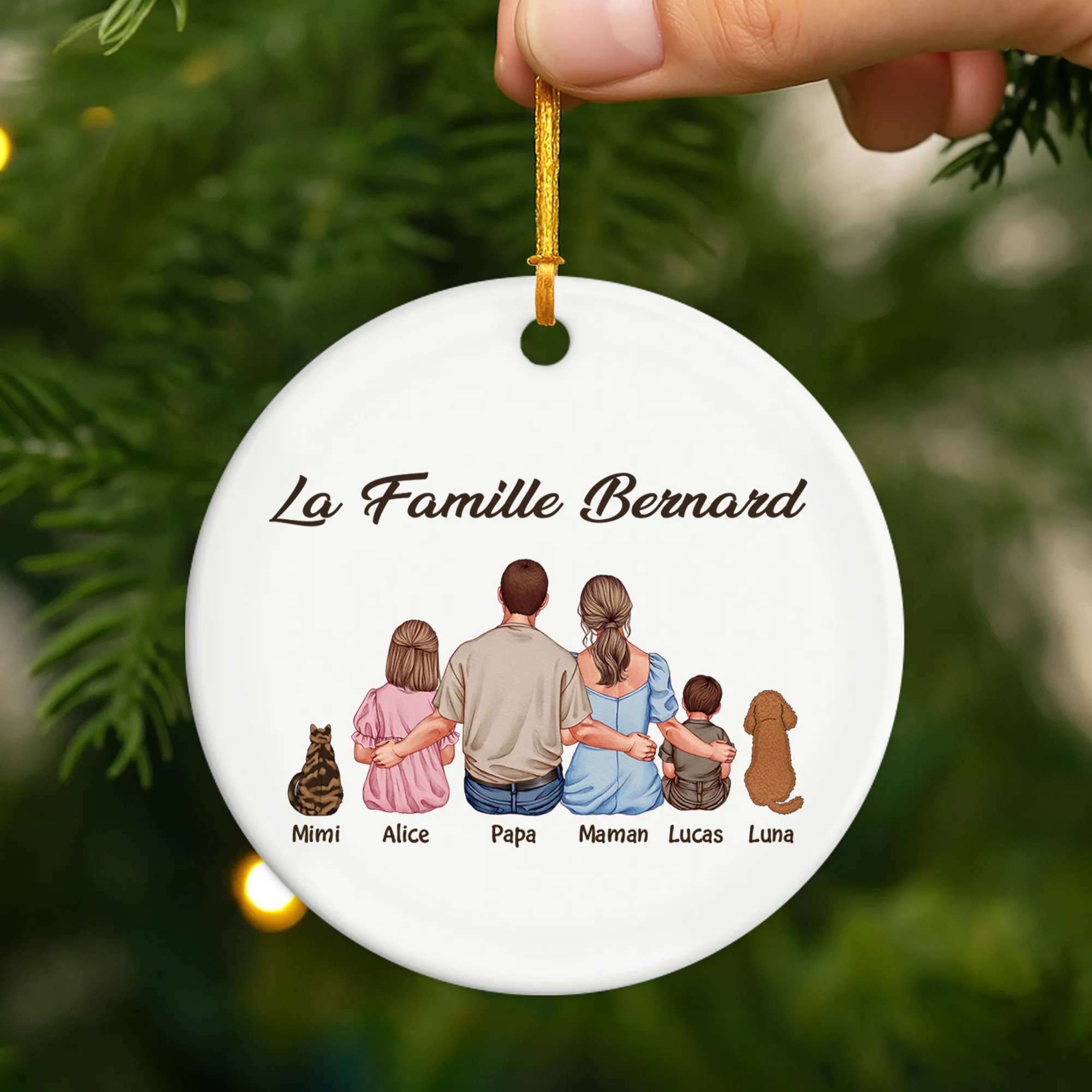 Ornement Céramique Personnalisé Avec Parents - La Famille Vue De Dos - Image 2