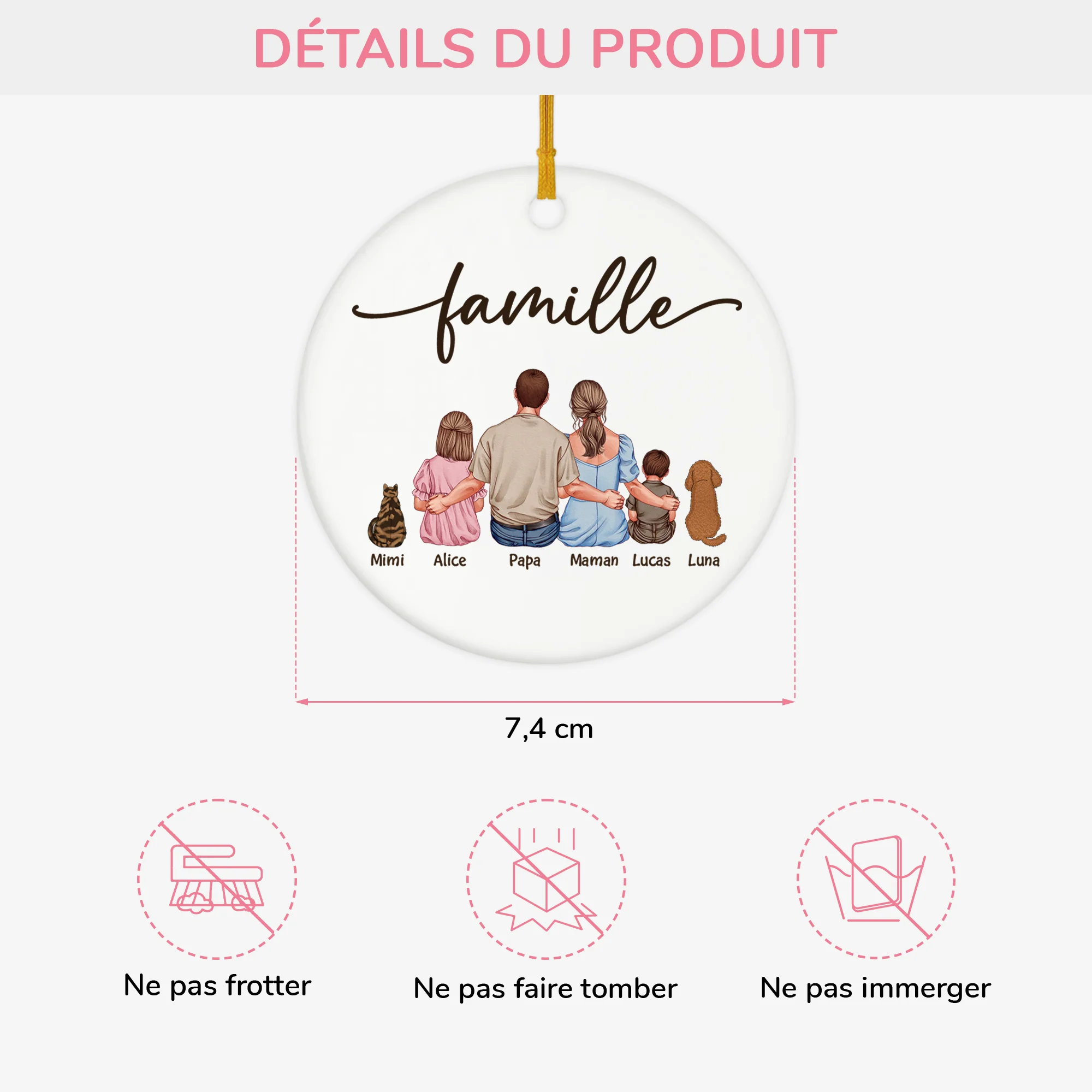 Ornement Céramique Personnalisé Avec Parents - La Famille Vue De Dos - Image 3