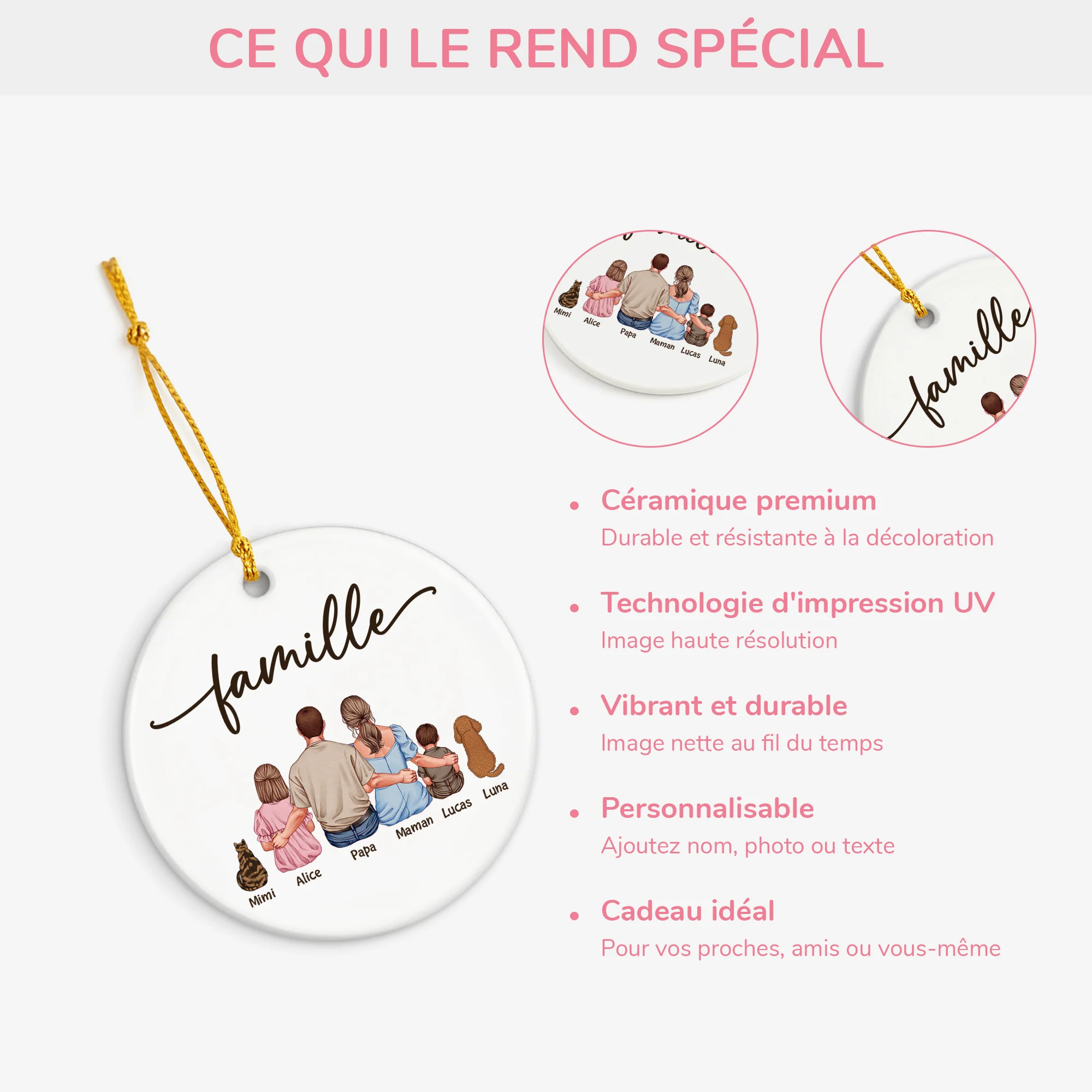 Ornement Céramique Personnalisé Avec Parents - La Famille Vue De Dos - Image 4