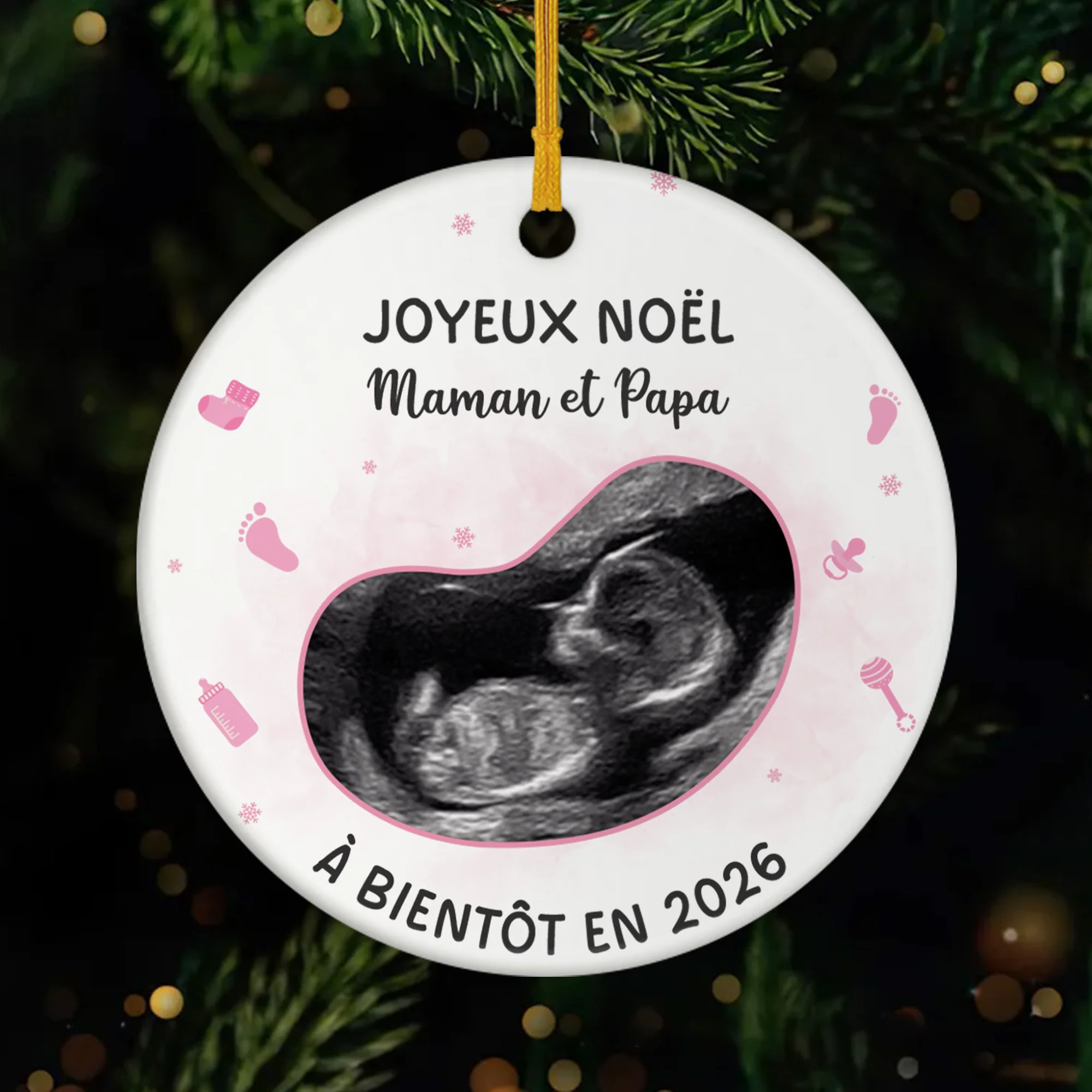 Ornement Céramique Personnalisé Avec Photo - Joyeux Noël De Bébé En Route