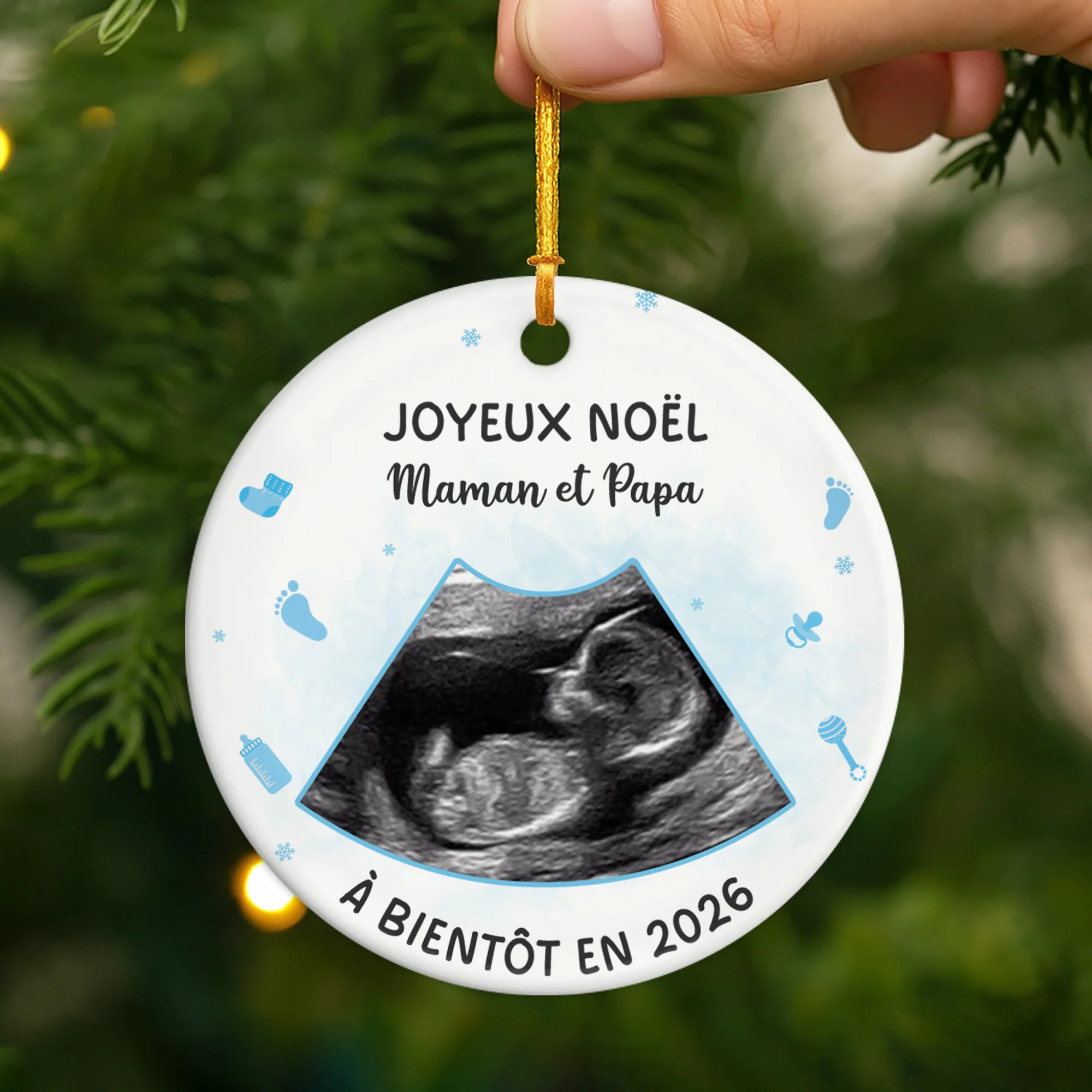 Ornement Céramique Personnalisé Avec Photo - Joyeux Noël De Bébé En Route - Image 2