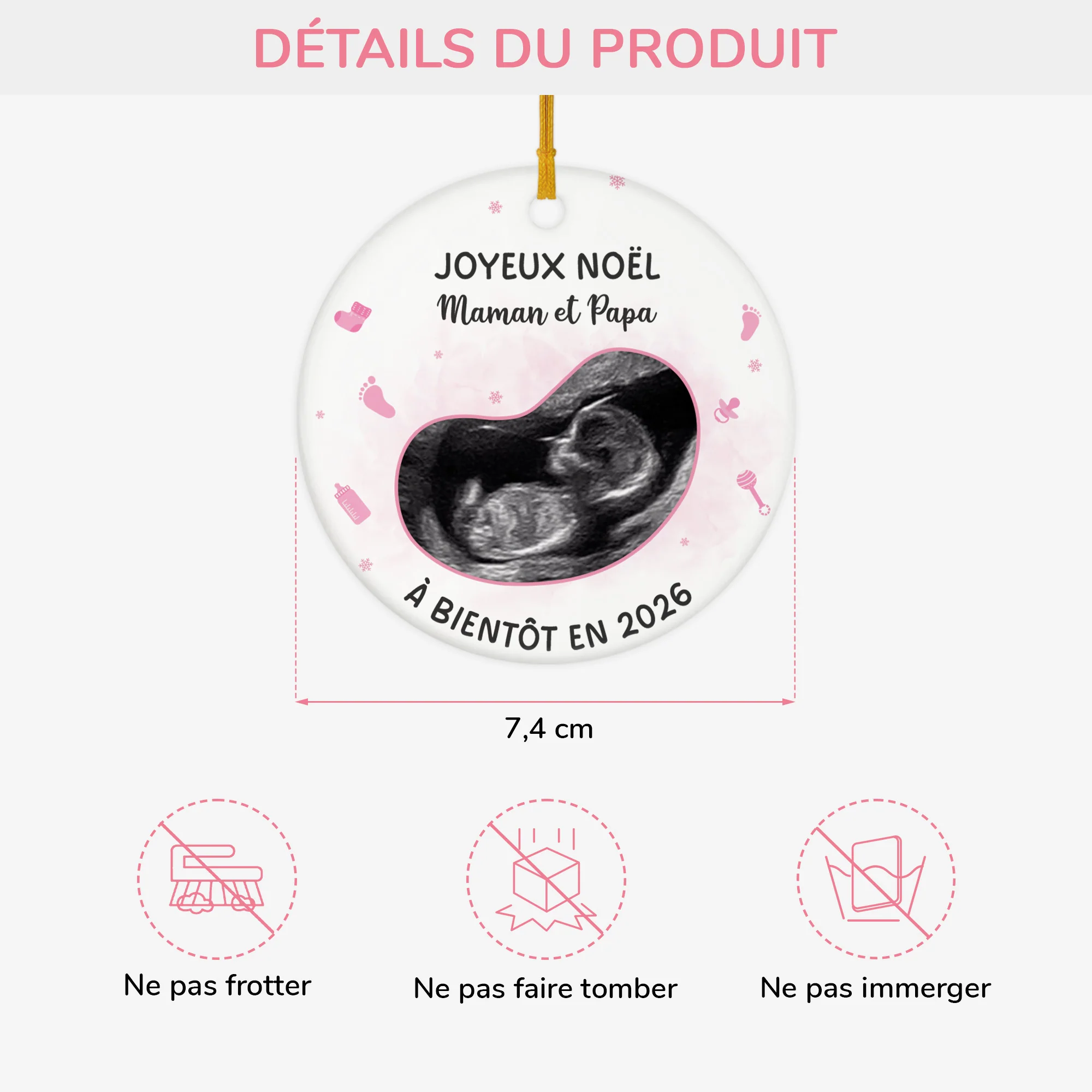 Ornement Céramique Personnalisé Avec Photo - Joyeux Noël De Bébé En Route - Image 3