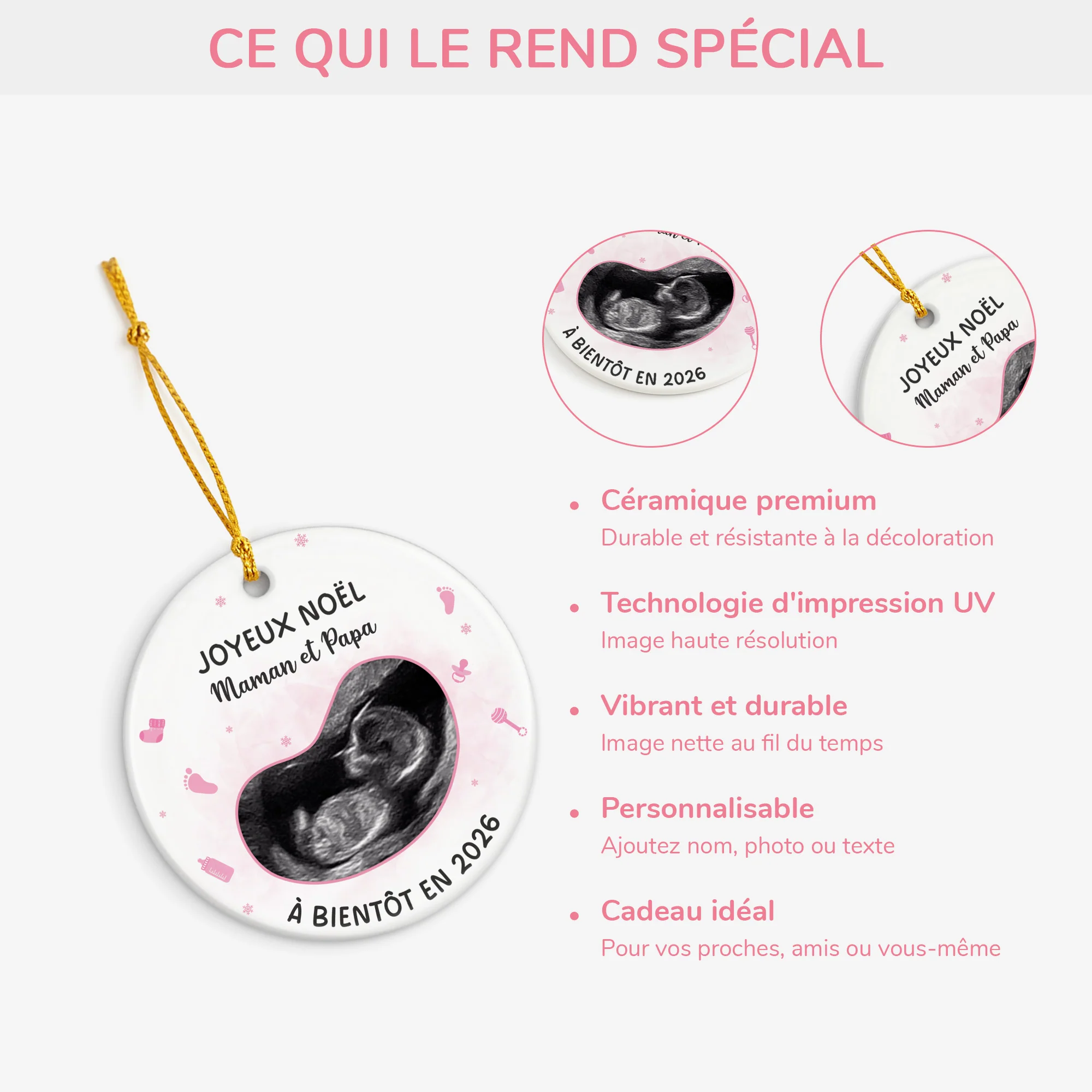 Ornement Céramique Personnalisé Avec Photo - Joyeux Noël De Bébé En Route - Image 4