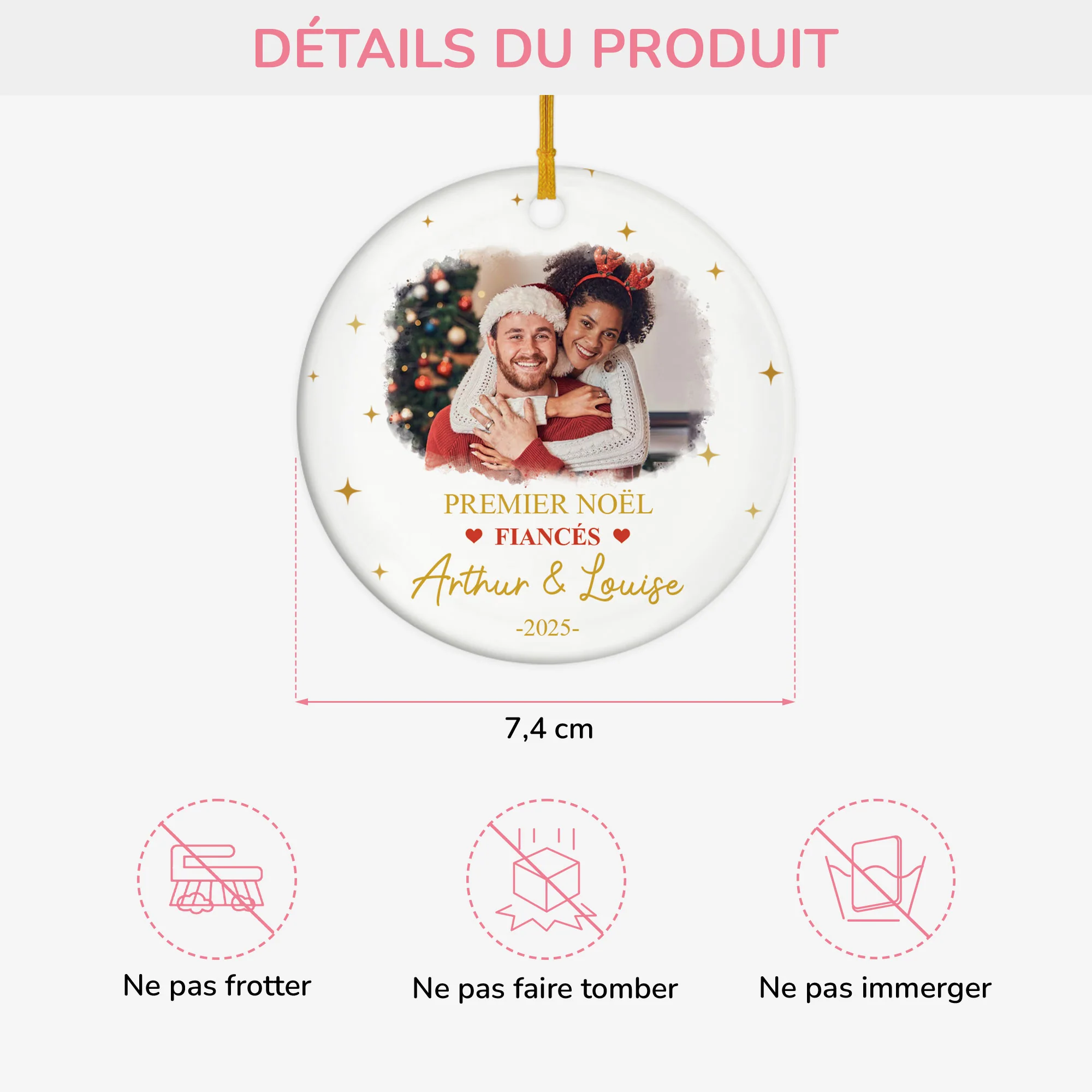 Ornement Céramique Personnalisé Avec Photo - Premier Noël Couple Fiancés - Image 3