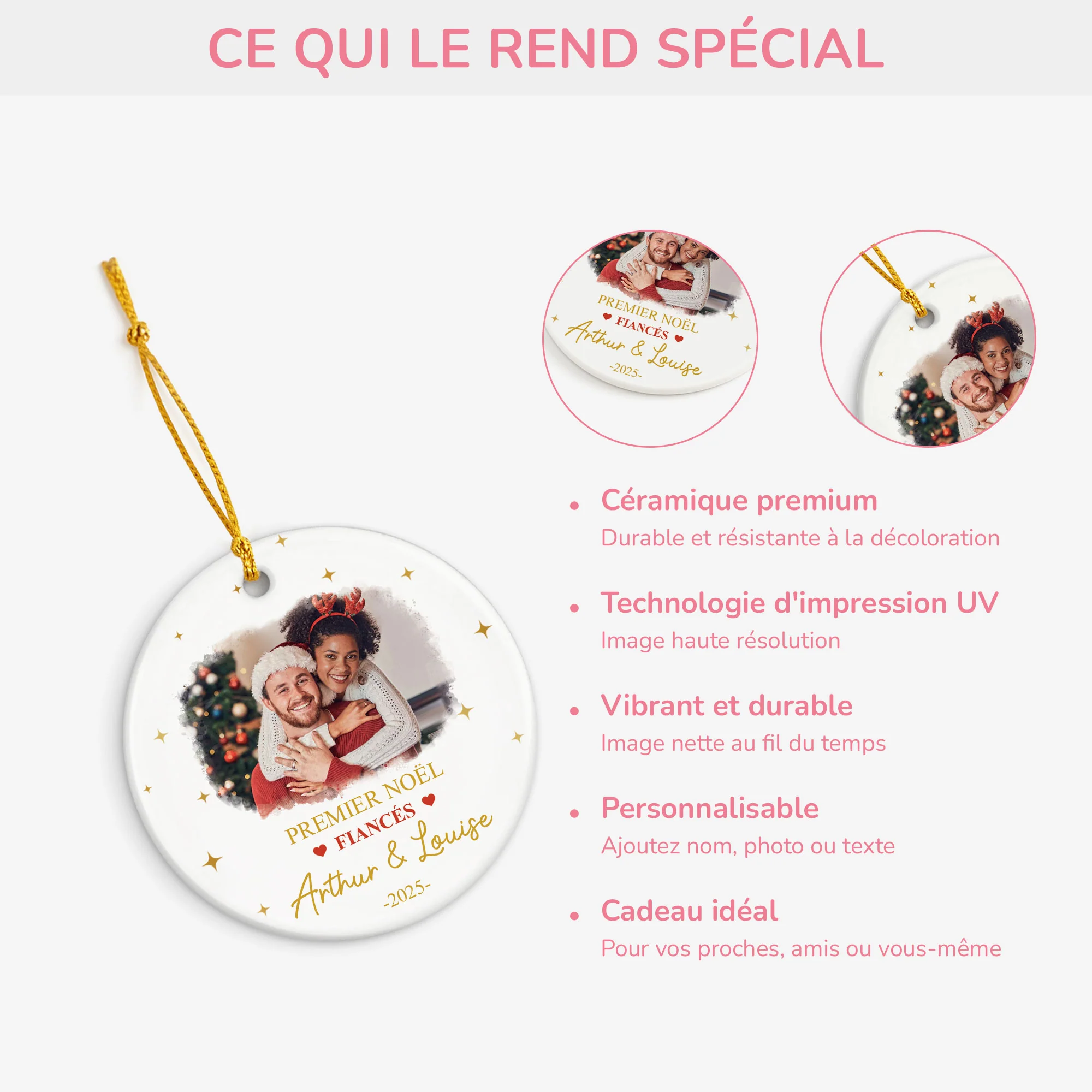 Ornement Céramique Personnalisé Avec Photo - Premier Noël Couple Fiancés - Image 4