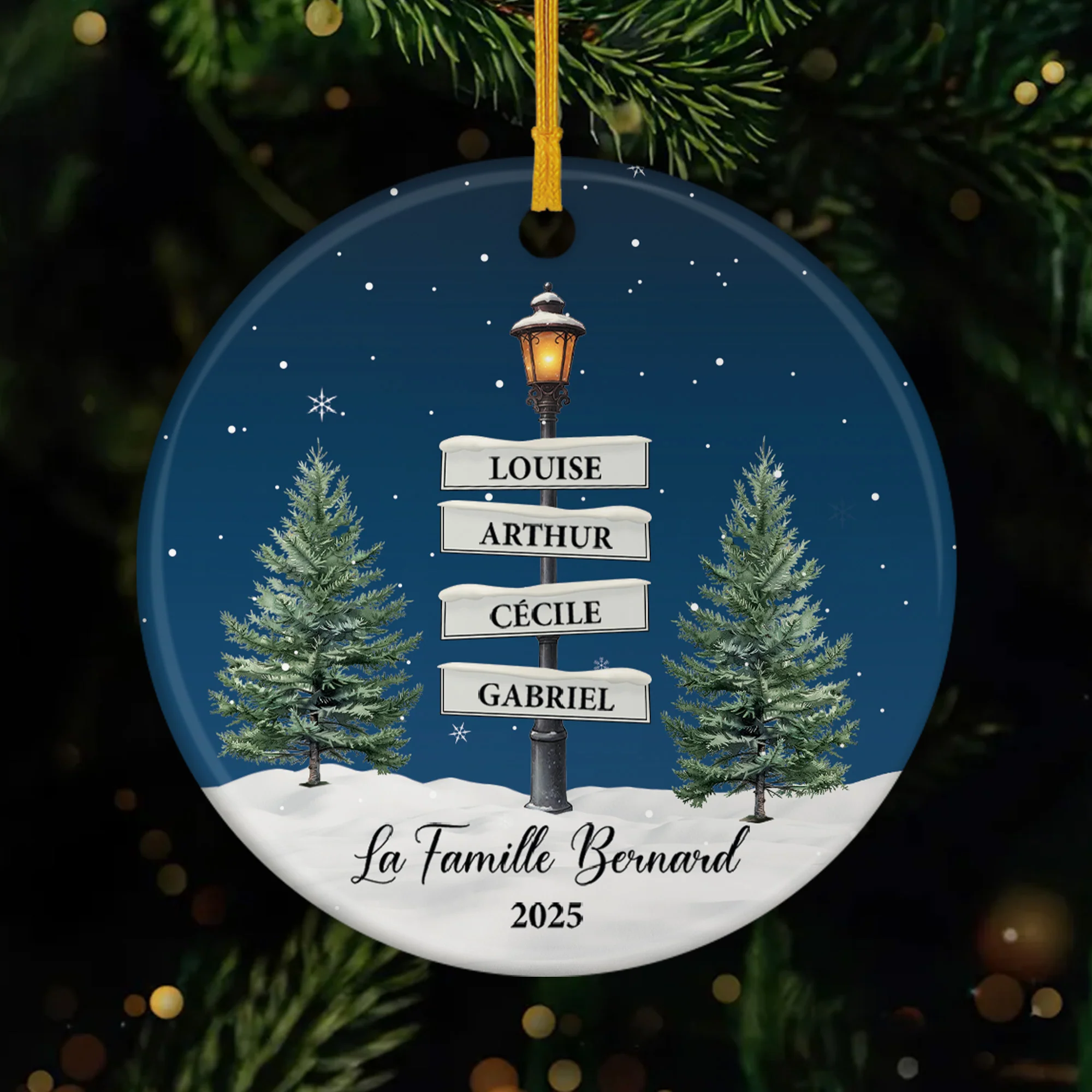 Ornement Céramique Personnalisé Avec Prénom - Lampadaire Noël De Famille