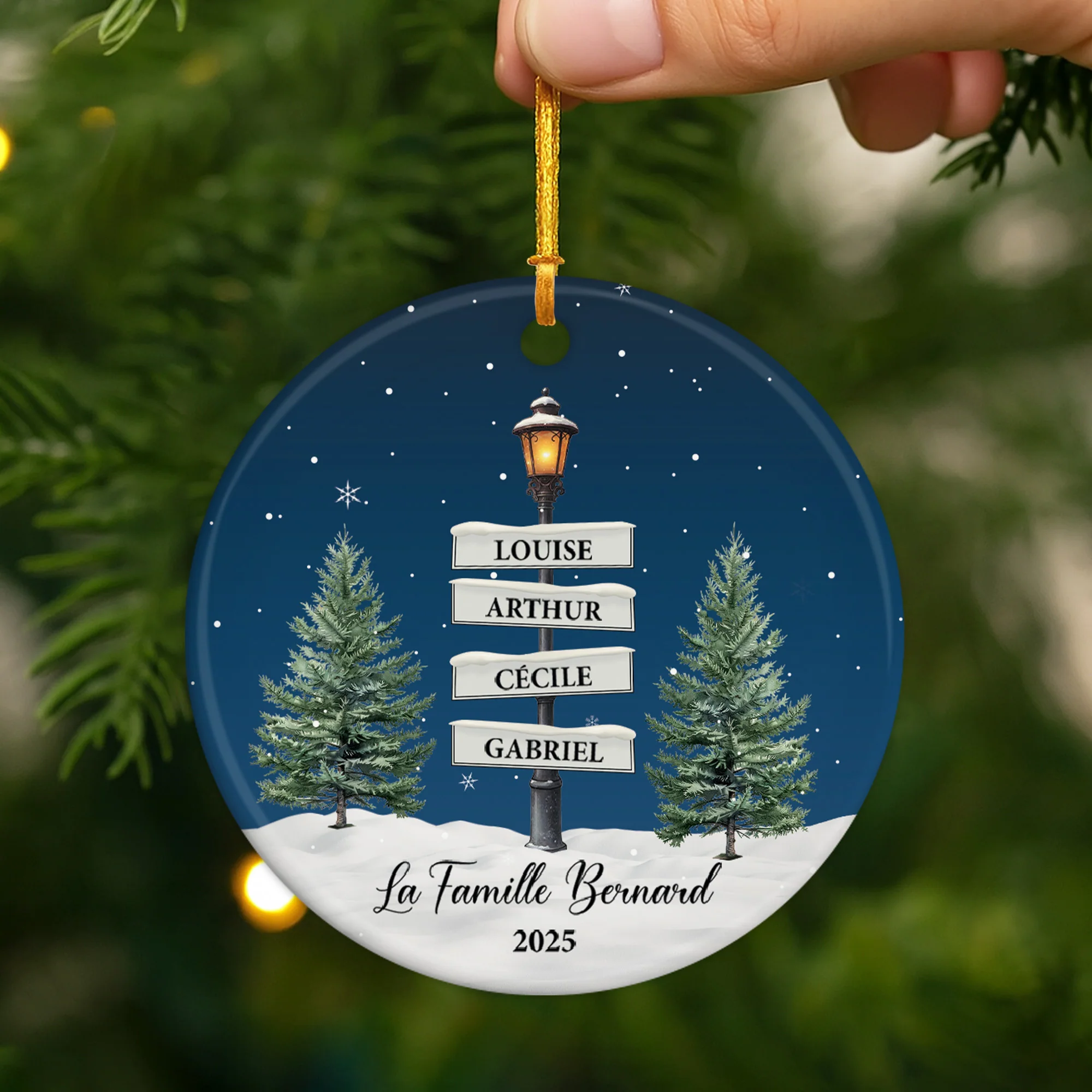 Ornement Céramique Personnalisé Avec Prénom - Lampadaire Noël De Famille - Image 2