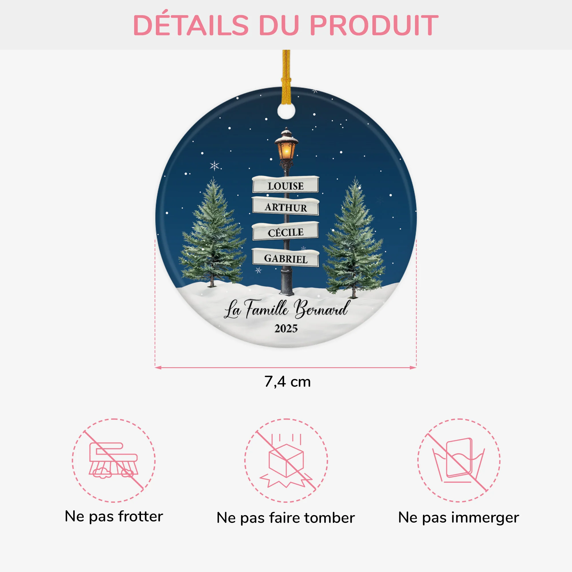 Ornement Céramique Personnalisé Avec Prénom - Lampadaire Noël De Famille - Image 3