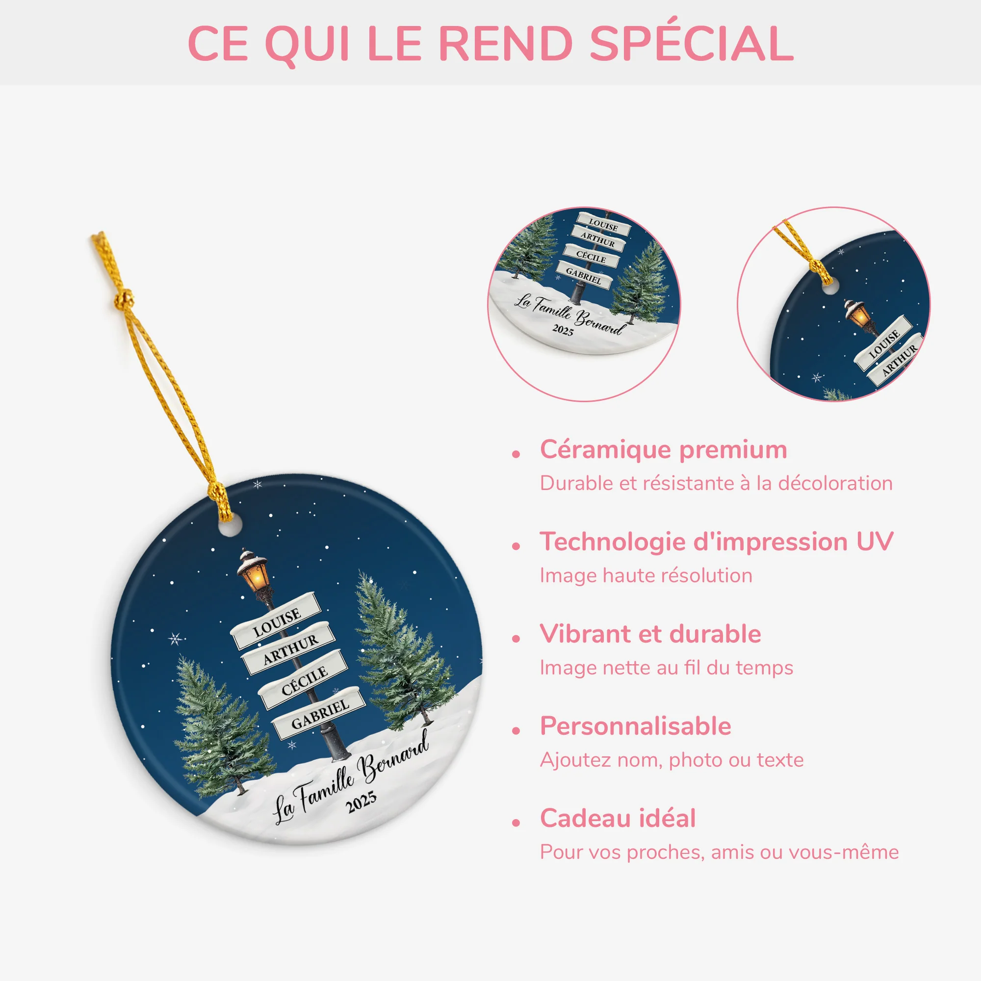Ornement Céramique Personnalisé Avec Prénom - Lampadaire Noël De Famille - Image 4
