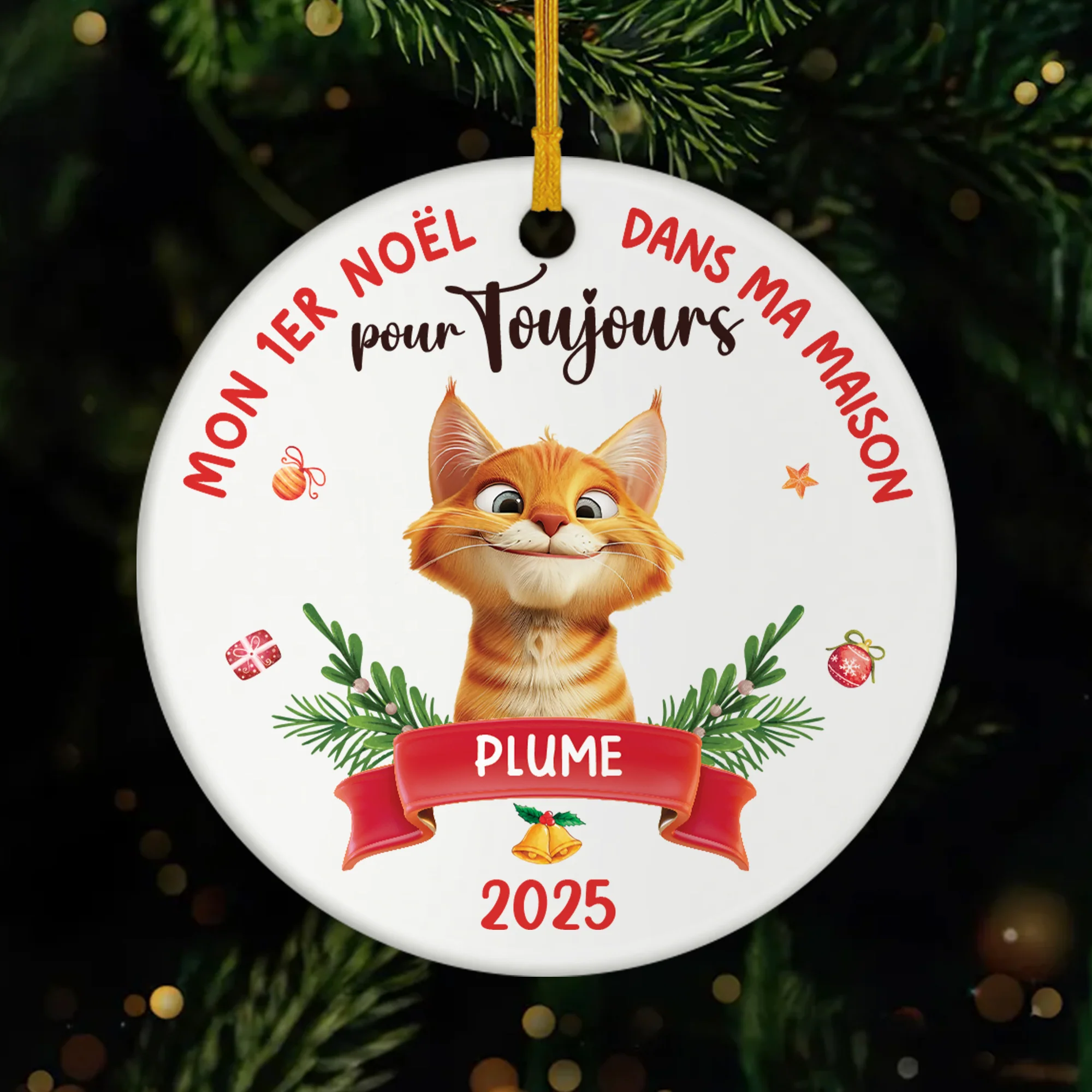 Ornement Céramique Personnalisé Chat - Mon Premier Noël Dans Ma Maison Pour Toujours