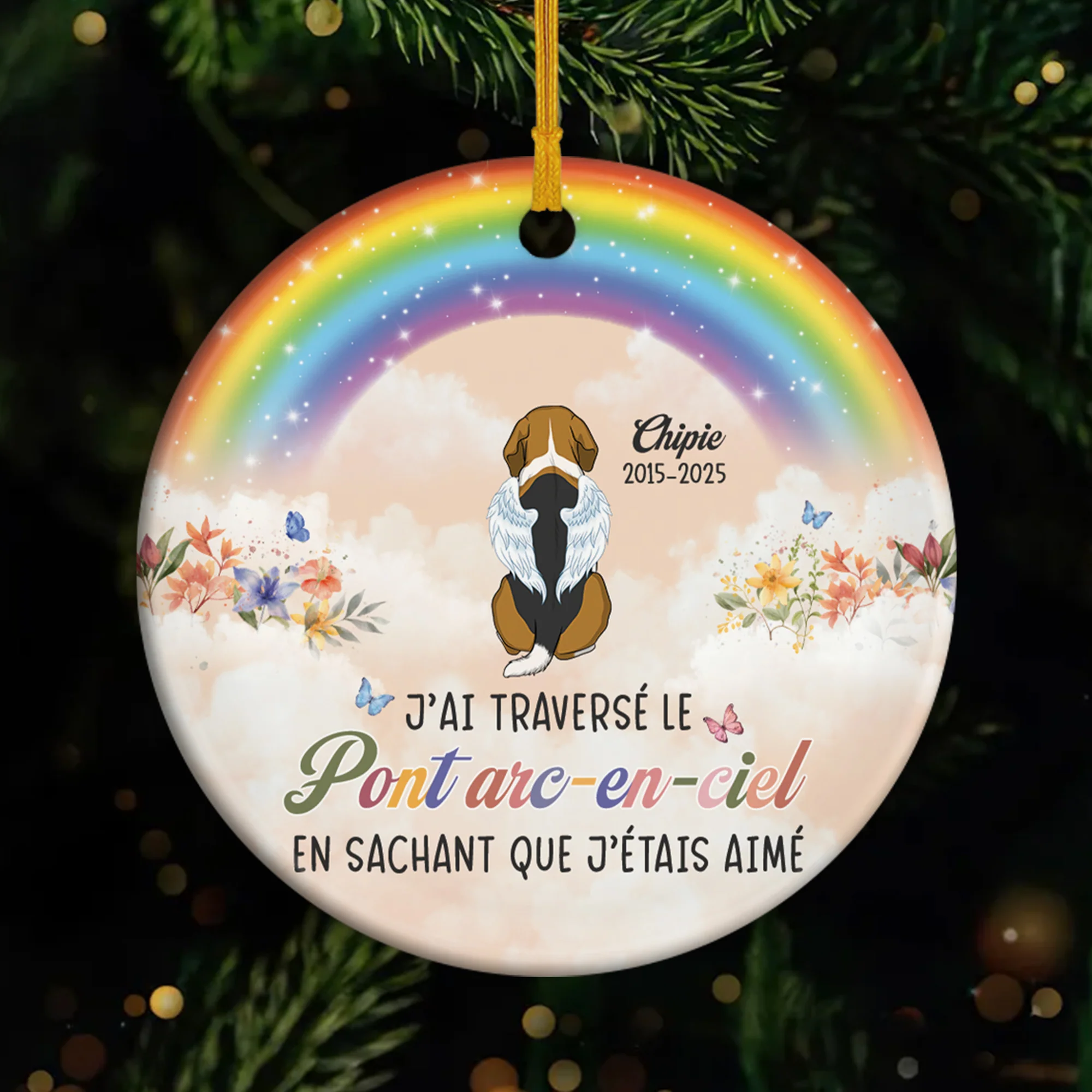Ornement Céramique Personnalisé Chien Commémoratif - Traverser Le Pont Arc-en-ciel