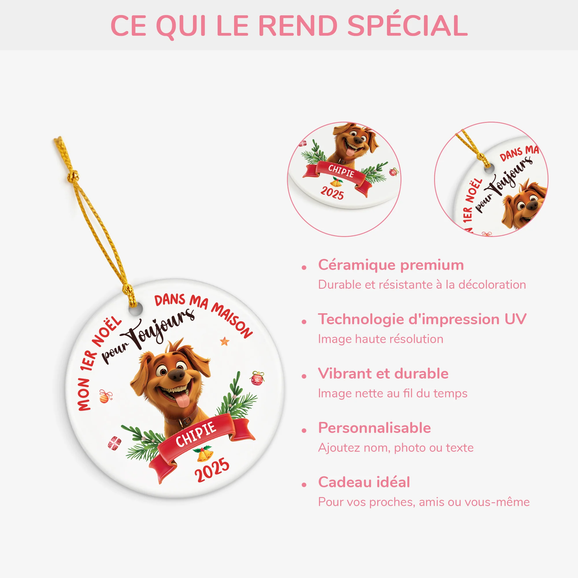 Ornement Céramique Personnalisé Chien - Mon Premier Noël - Image 4