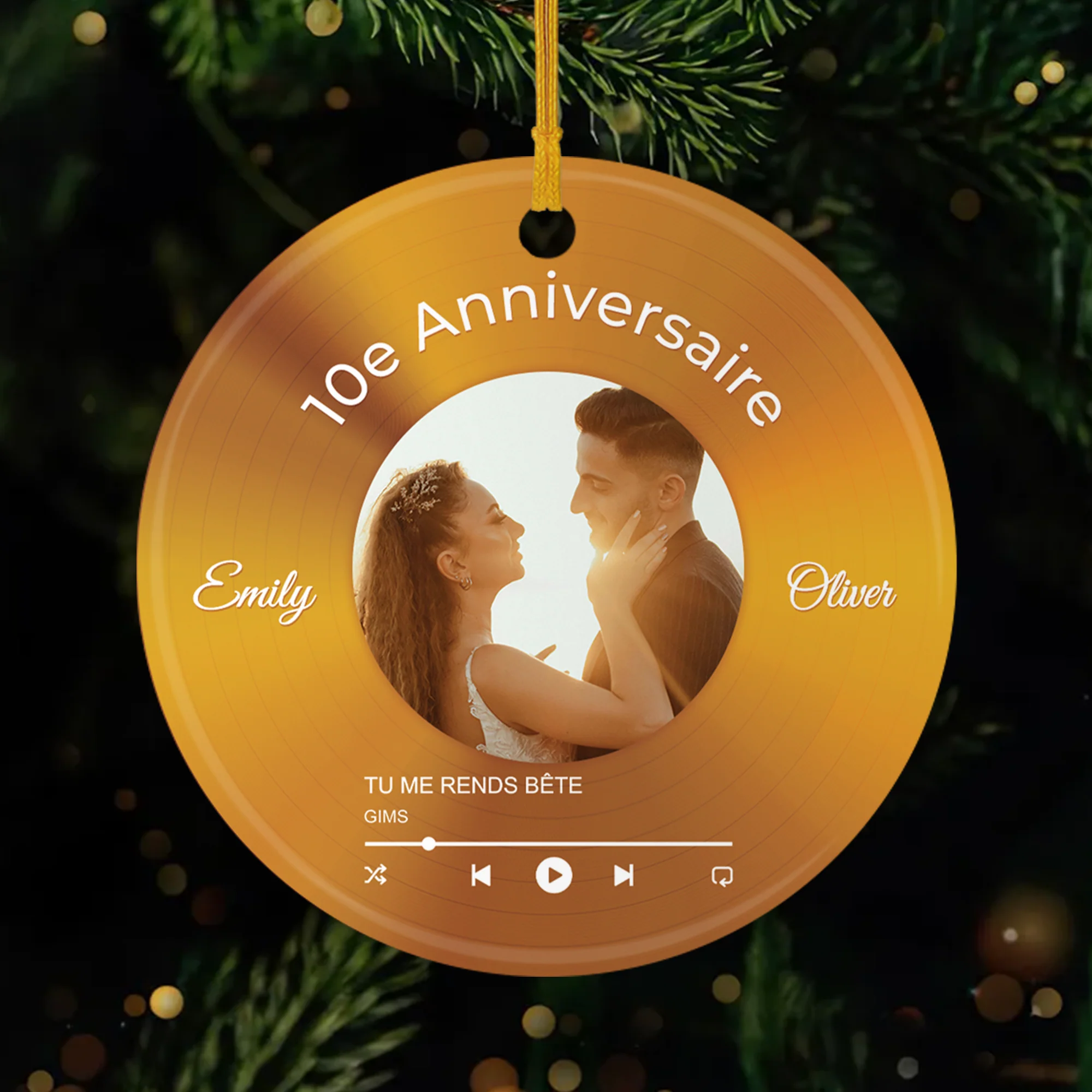 Ornement Céramique Personnalisé Couple Avec Photo - Notre Vinyle Anniversaire
