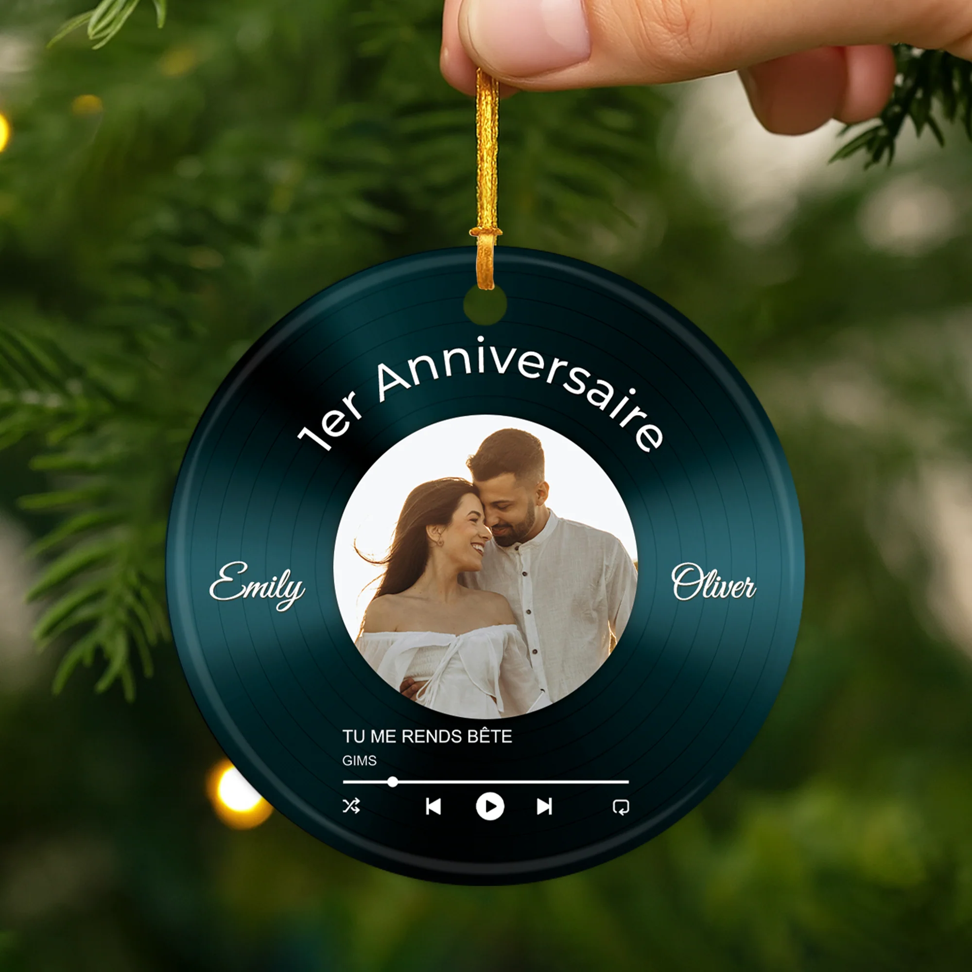 Ornement Céramique Personnalisé Couple Avec Photo - Notre Vinyle Anniversaire - Image 2