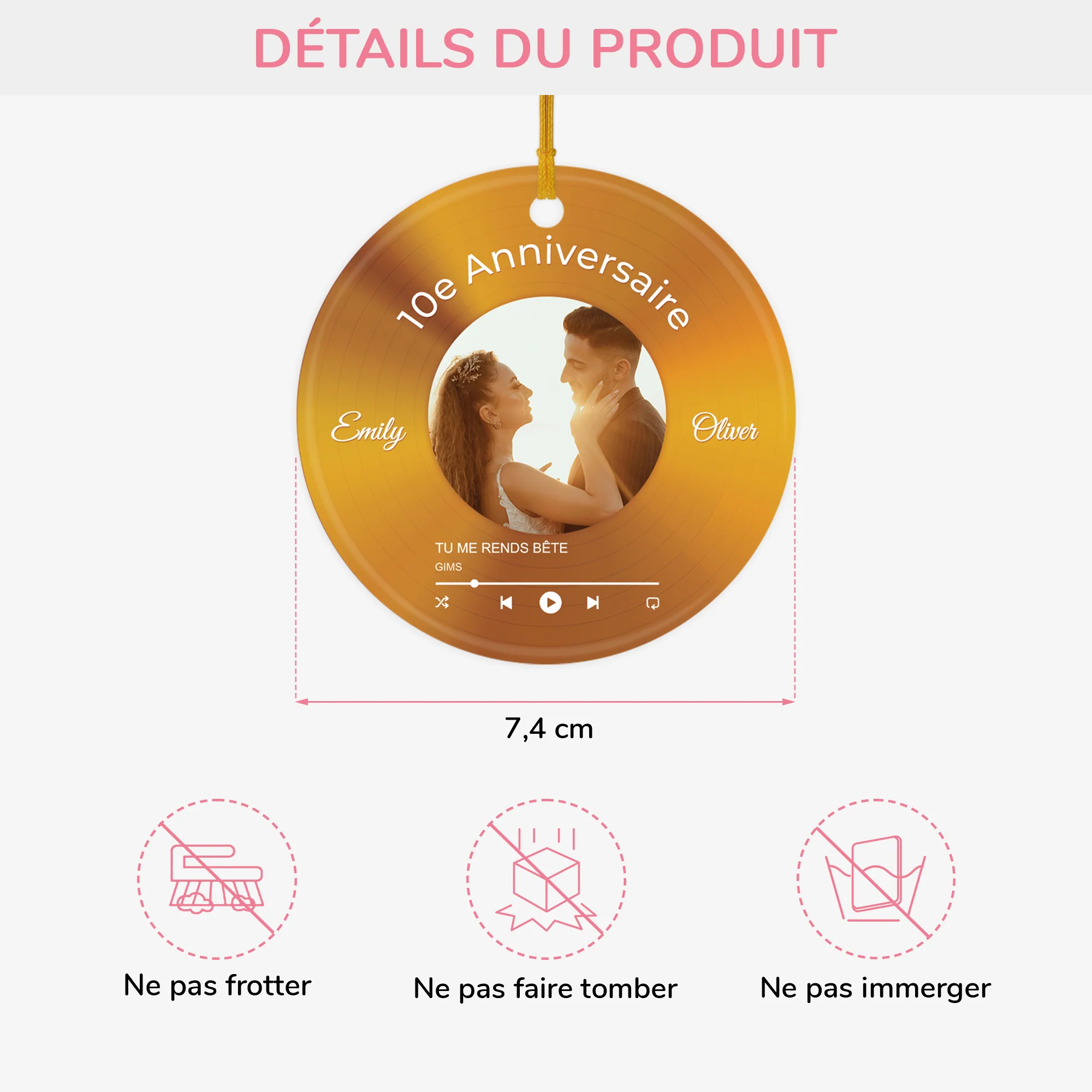 Ornement Céramique Personnalisé Couple Avec Photo - Notre Vinyle Anniversaire - Image 3